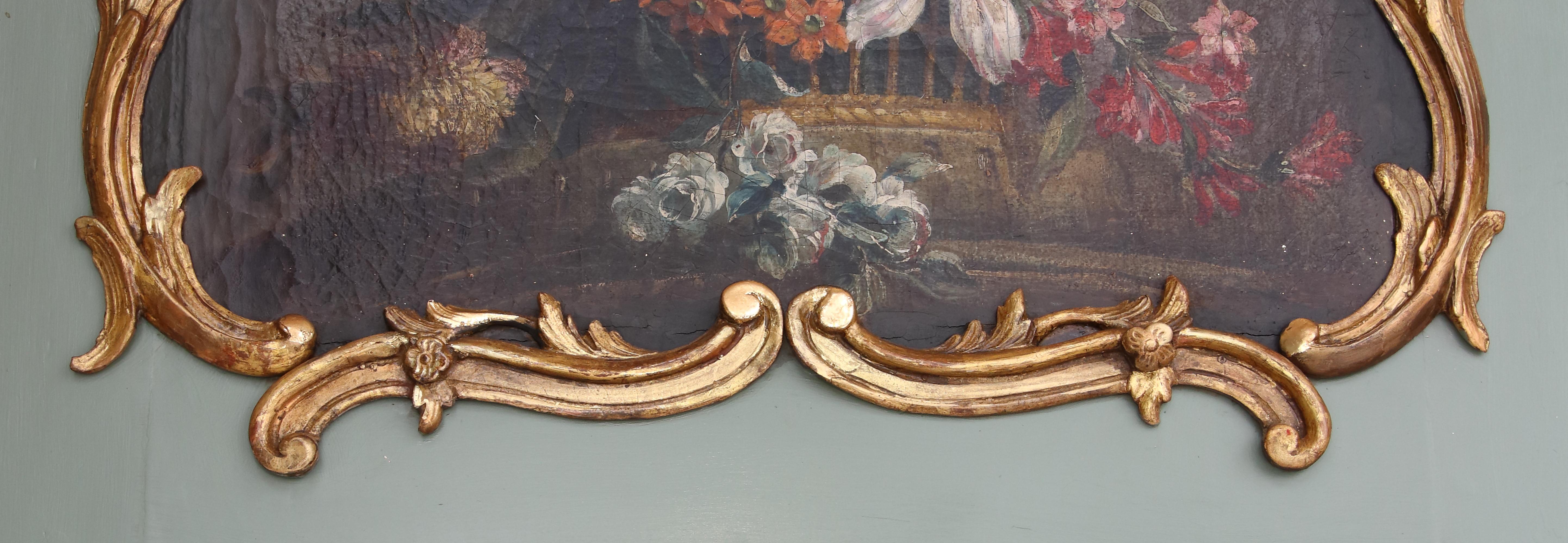 18th Century French Louis XV Period Flower Still Life Trumeau Wall Mirror For Sale 3
