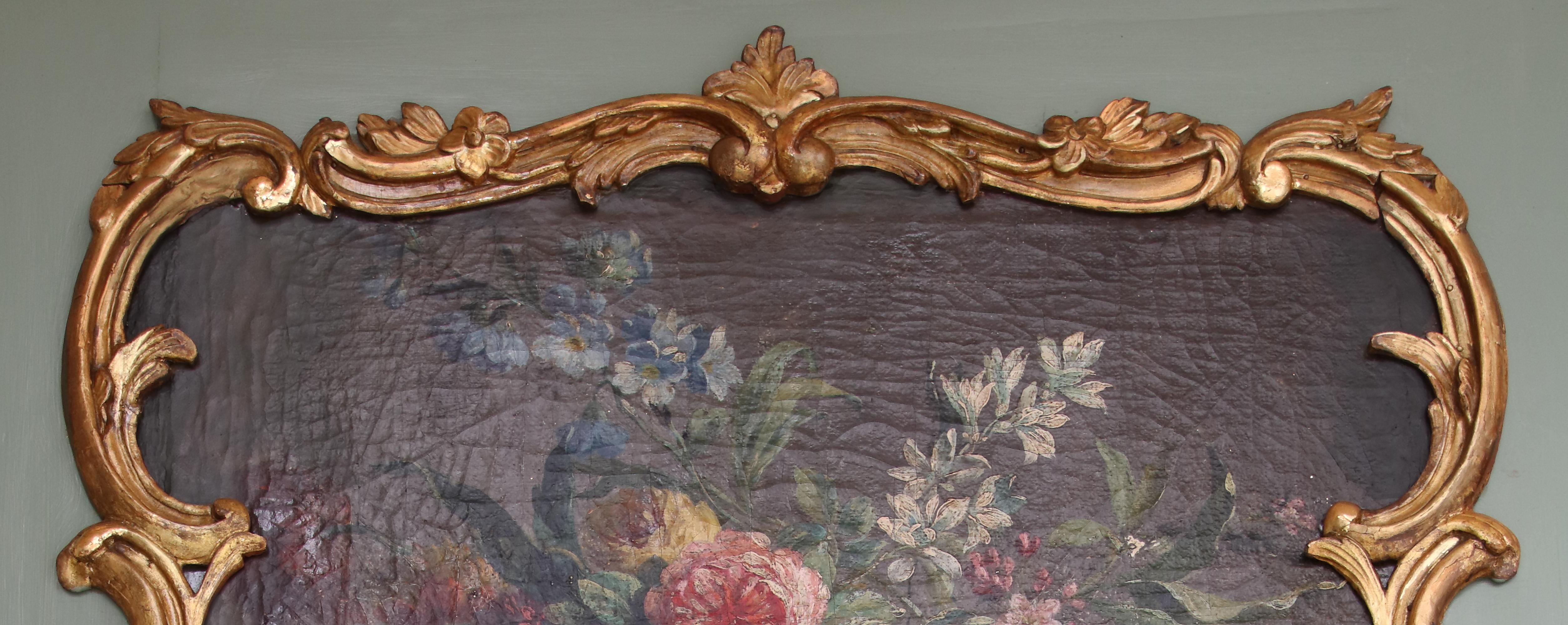 18th Century French Louis XV Period Flower Still Life Trumeau Wall Mirror For Sale 4