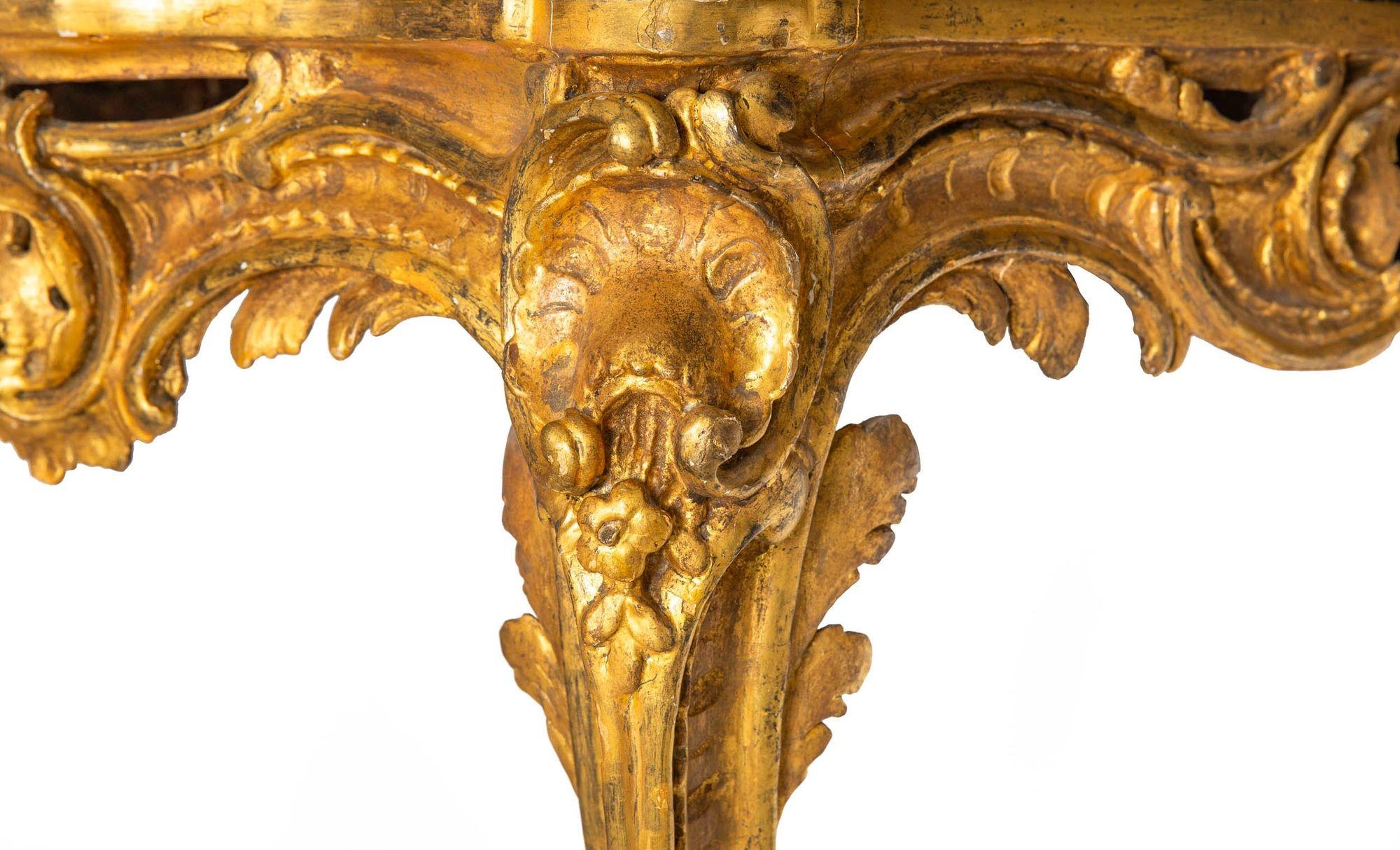 Mesa consola de muelle de mármol de madera dorada de la época Luis XV francesa del siglo XVIII en Bueno estado para la venta en Shippensburg, PA