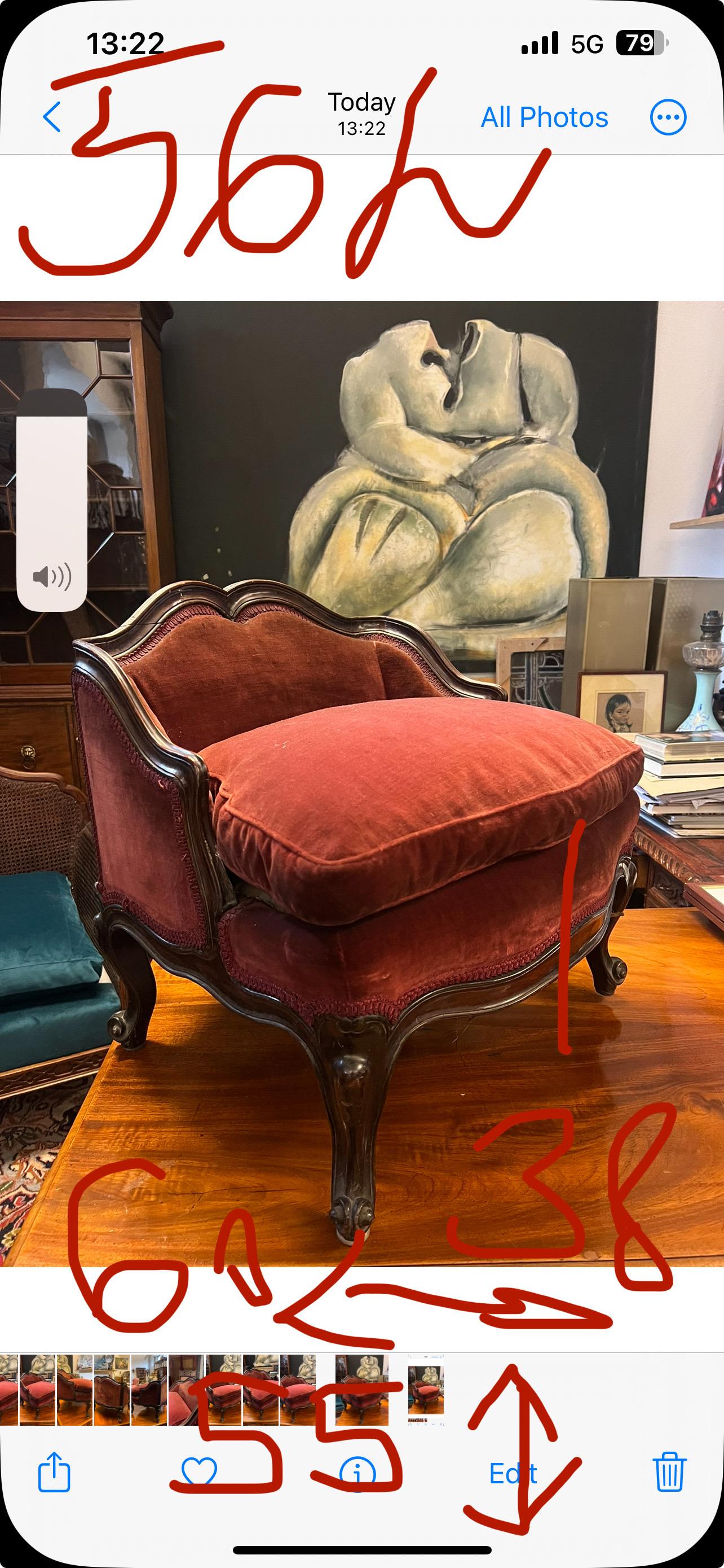 18th Century French Louis XV period mahogany hand carved foot stool or dog stool in very good authentic condition still wearing original velvet upholstery in dark red.
France, circa 1760