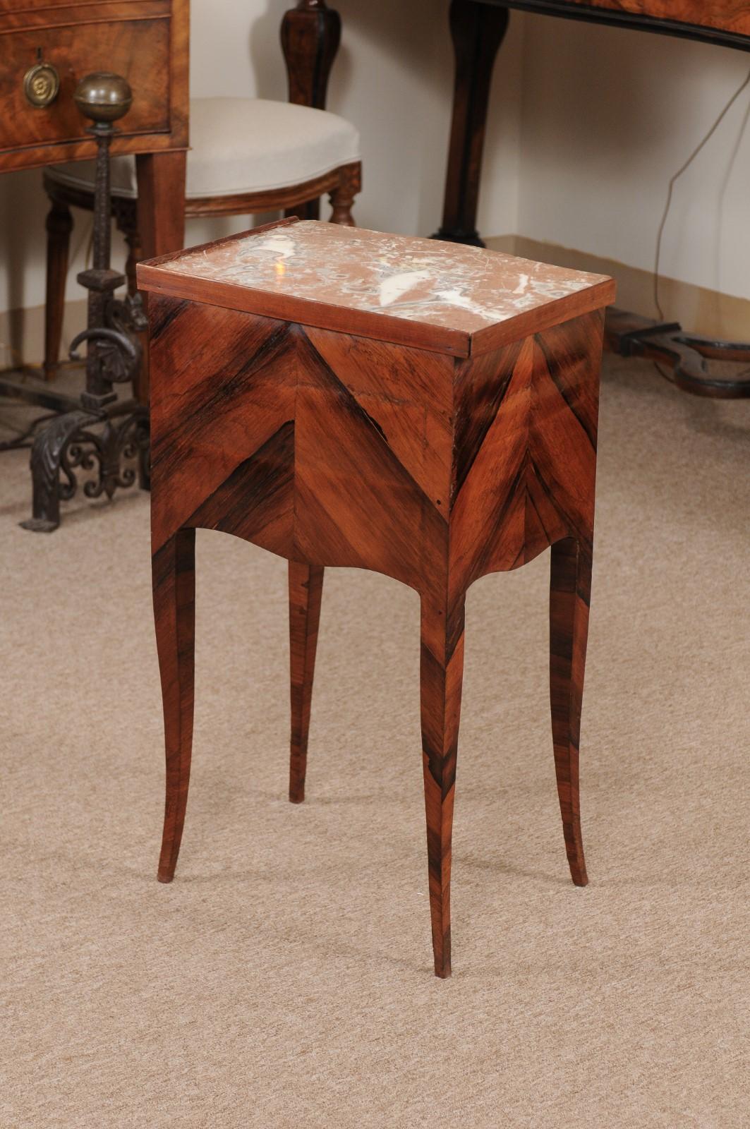 18th Century French Louis XV Period Tulipwood Chevet with Inset Marble Top For Sale 6