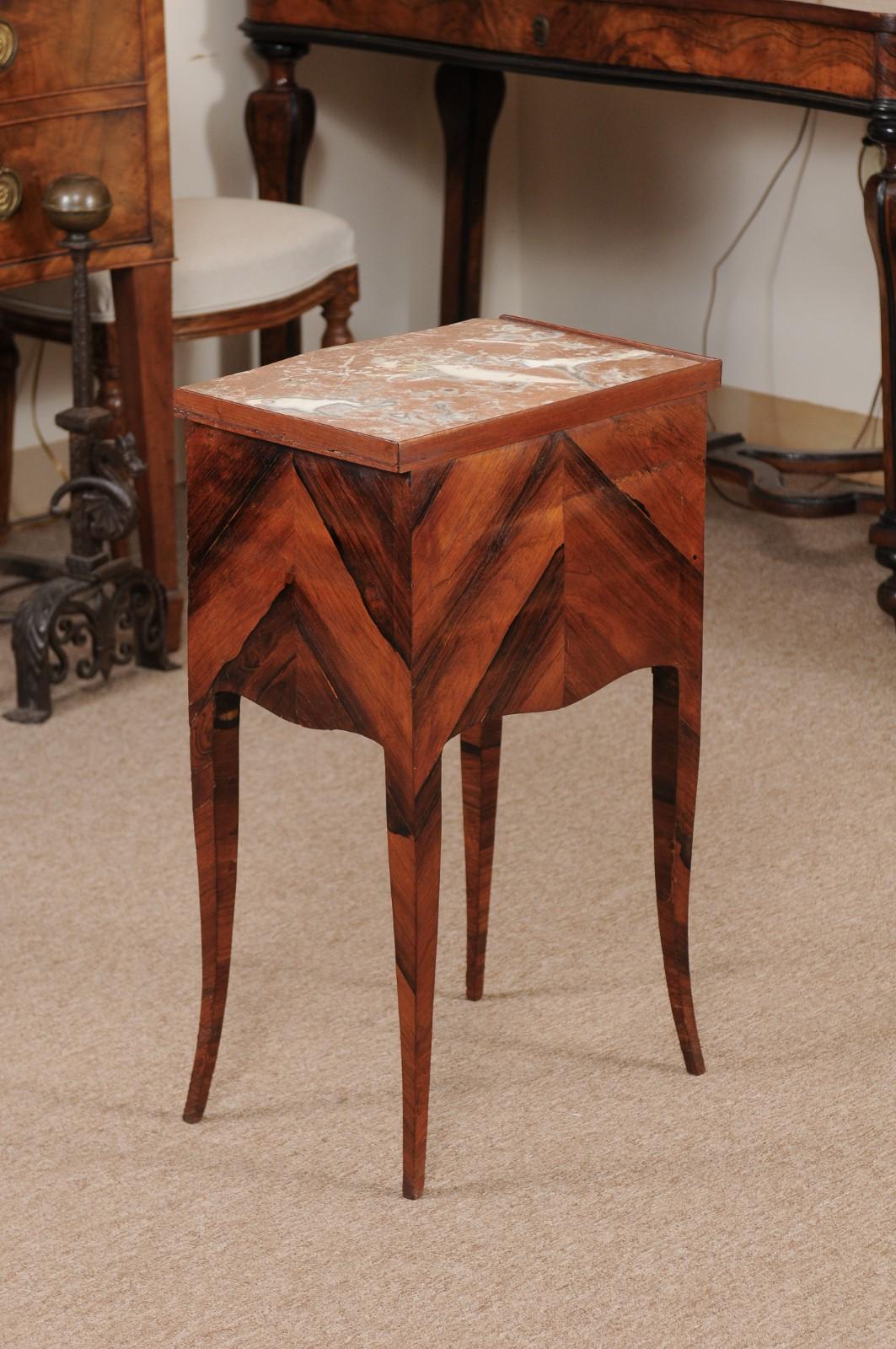 18th Century French Louis XV Period Tulipwood Chevet with Inset Marble Top For Sale 7