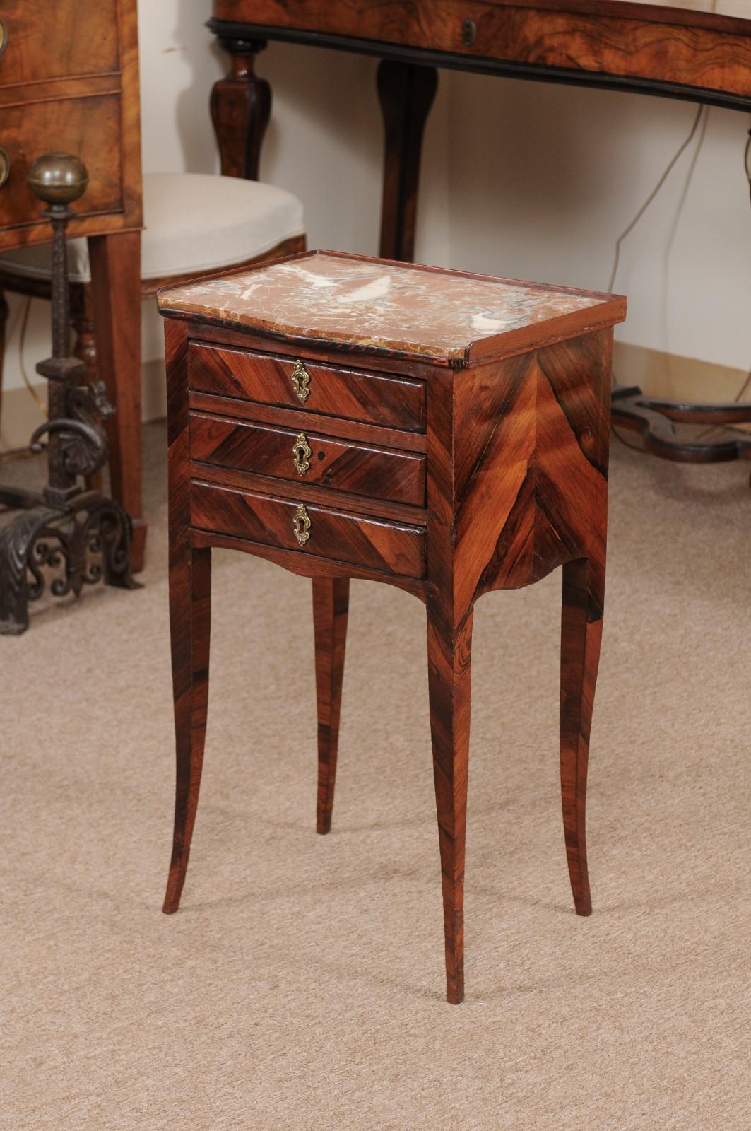 18th Century French Louis XV Period Tulipwood Chevet with Inset Marble Top For Sale 9