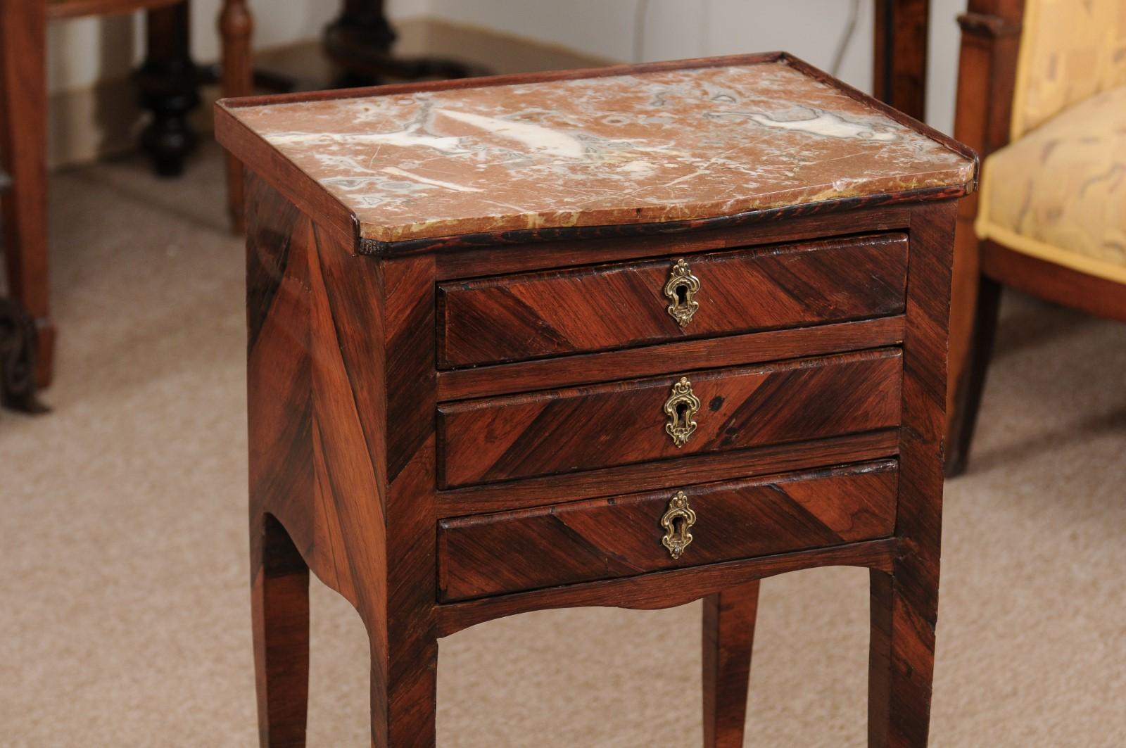 18th Century and Earlier 18th Century French Louis XV Period Tulipwood Chevet with Inset Marble Top For Sale