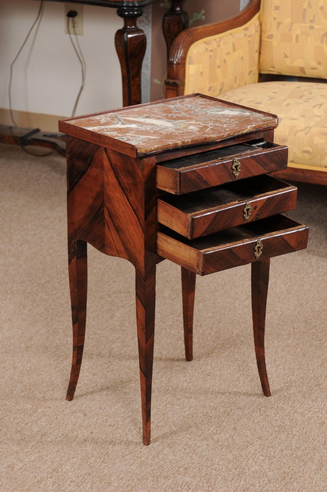 18th Century French Louis XV Period Tulipwood Chevet with Inset Marble Top For Sale 2