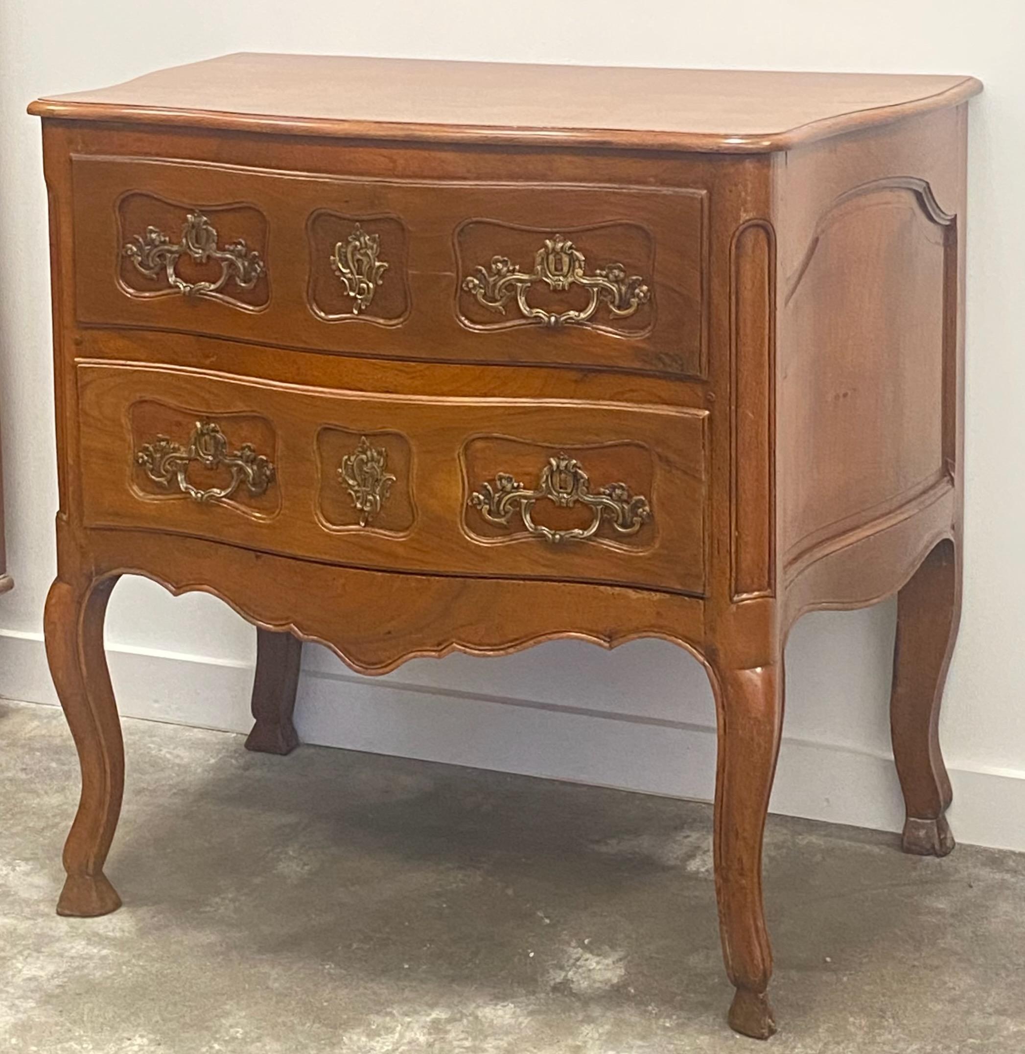Carved 18th Century French Louis XV Period Walnut Two Drawer Commode For Sale