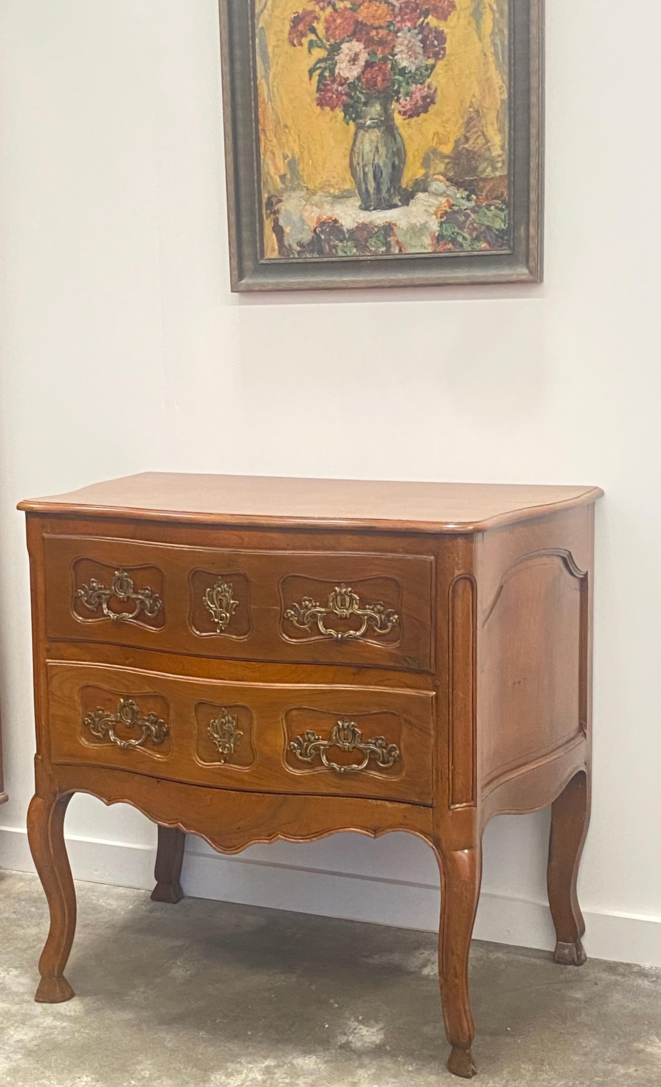 18th Century and Earlier 18th Century French Louis XV Period Walnut Two Drawer Commode For Sale