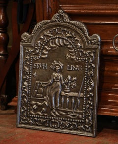 18th Century French Louis XV Polished Iron Fire Back with Goddess and Dolphins