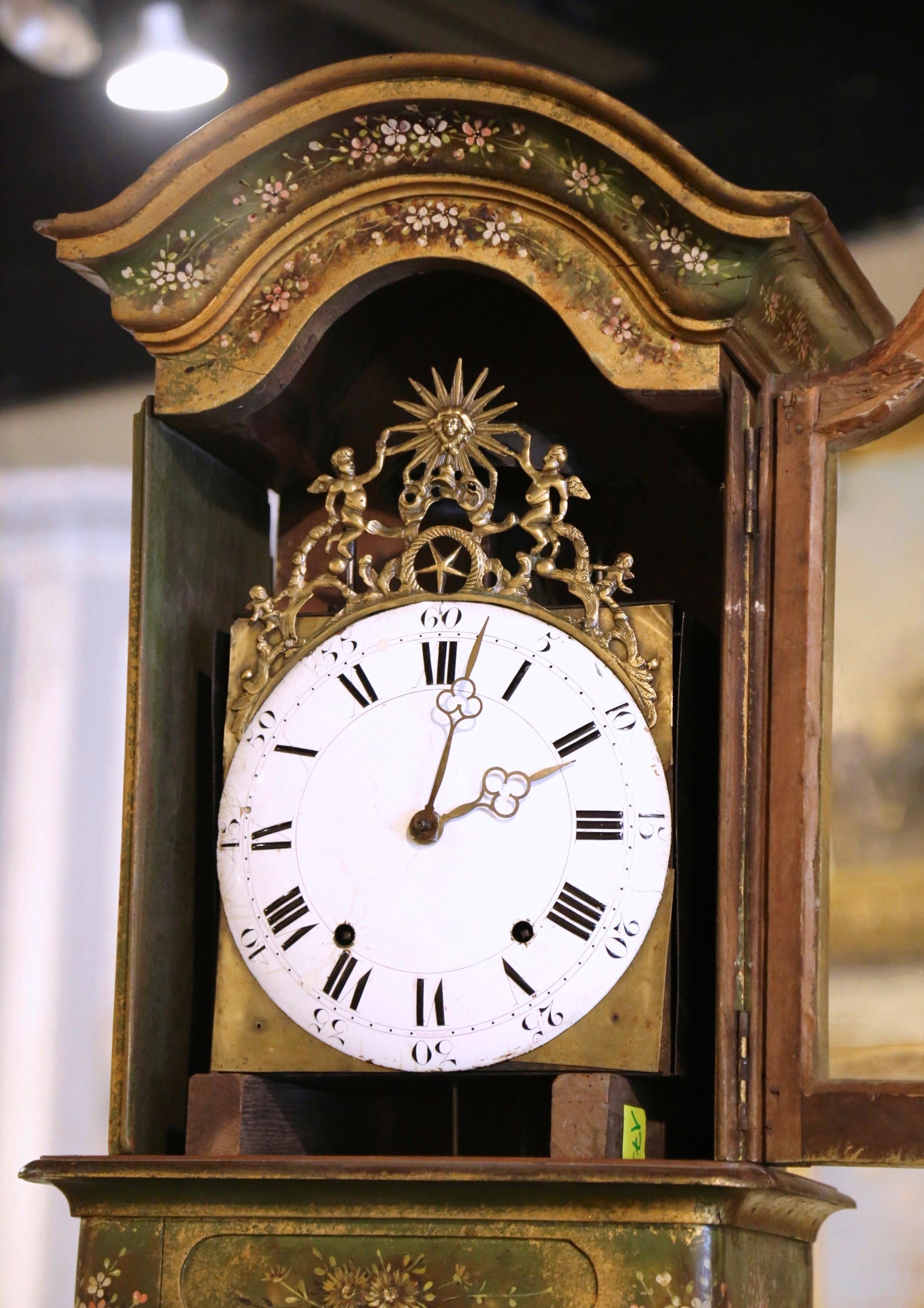 18th Century, French, Louis XV Provencal Carved Hand Painted Grandfather Clock 2