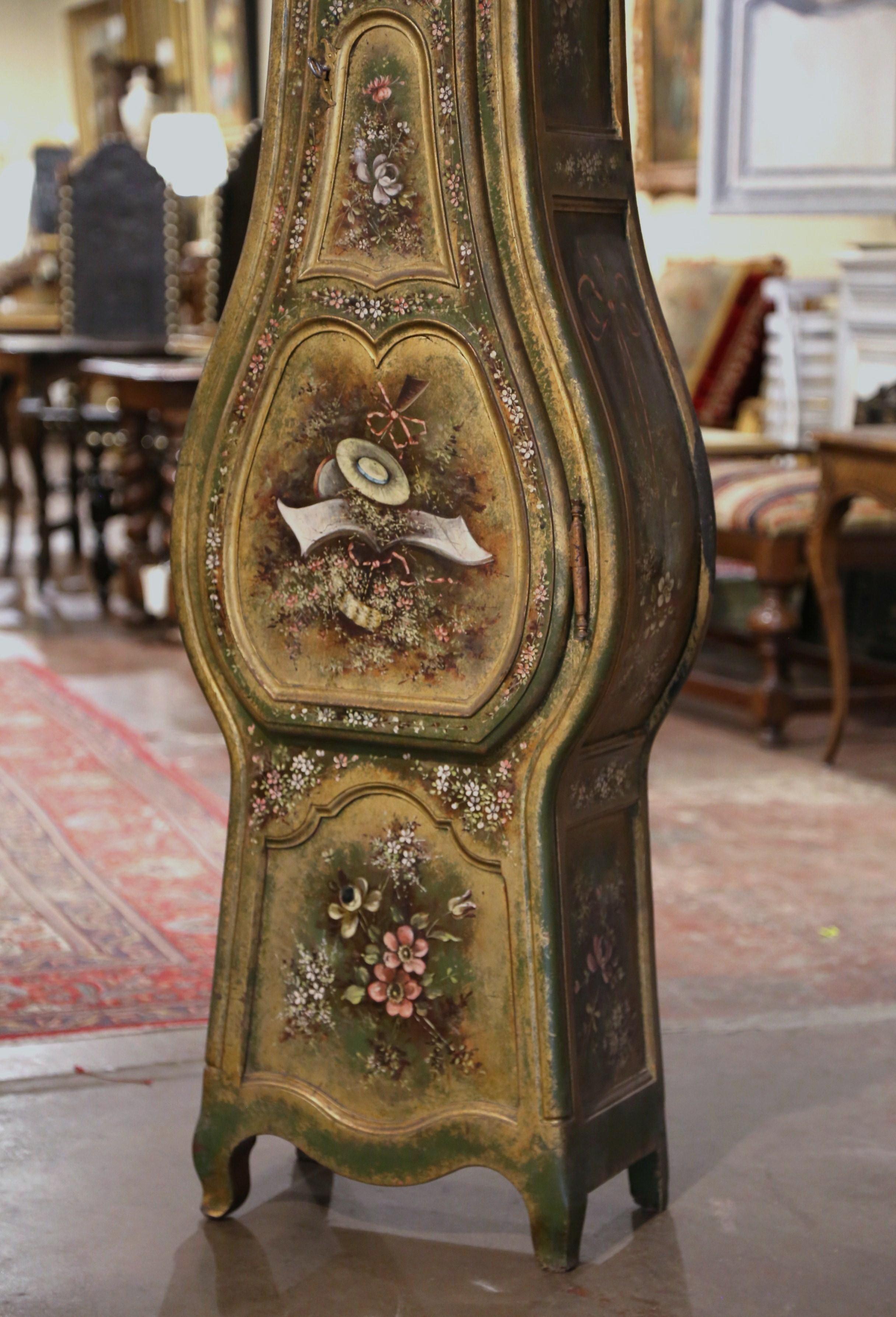 Hand-Carved 18th Century, French, Louis XV Provencal Carved Hand Painted Grandfather Clock