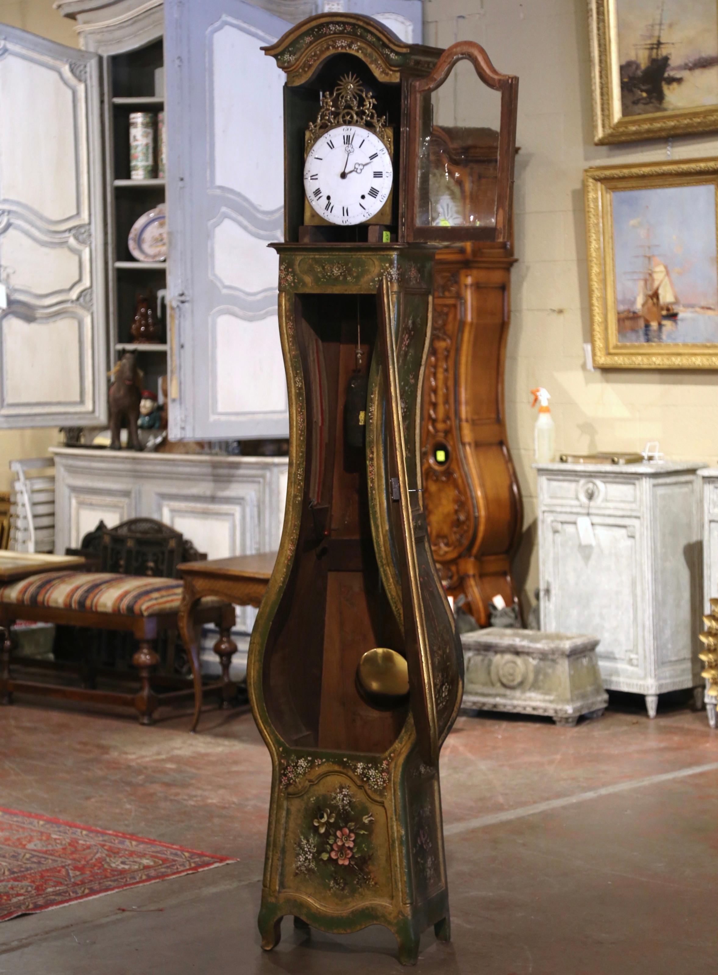 19th Century 18th Century, French, Louis XV Provencal Carved Hand Painted Grandfather Clock
