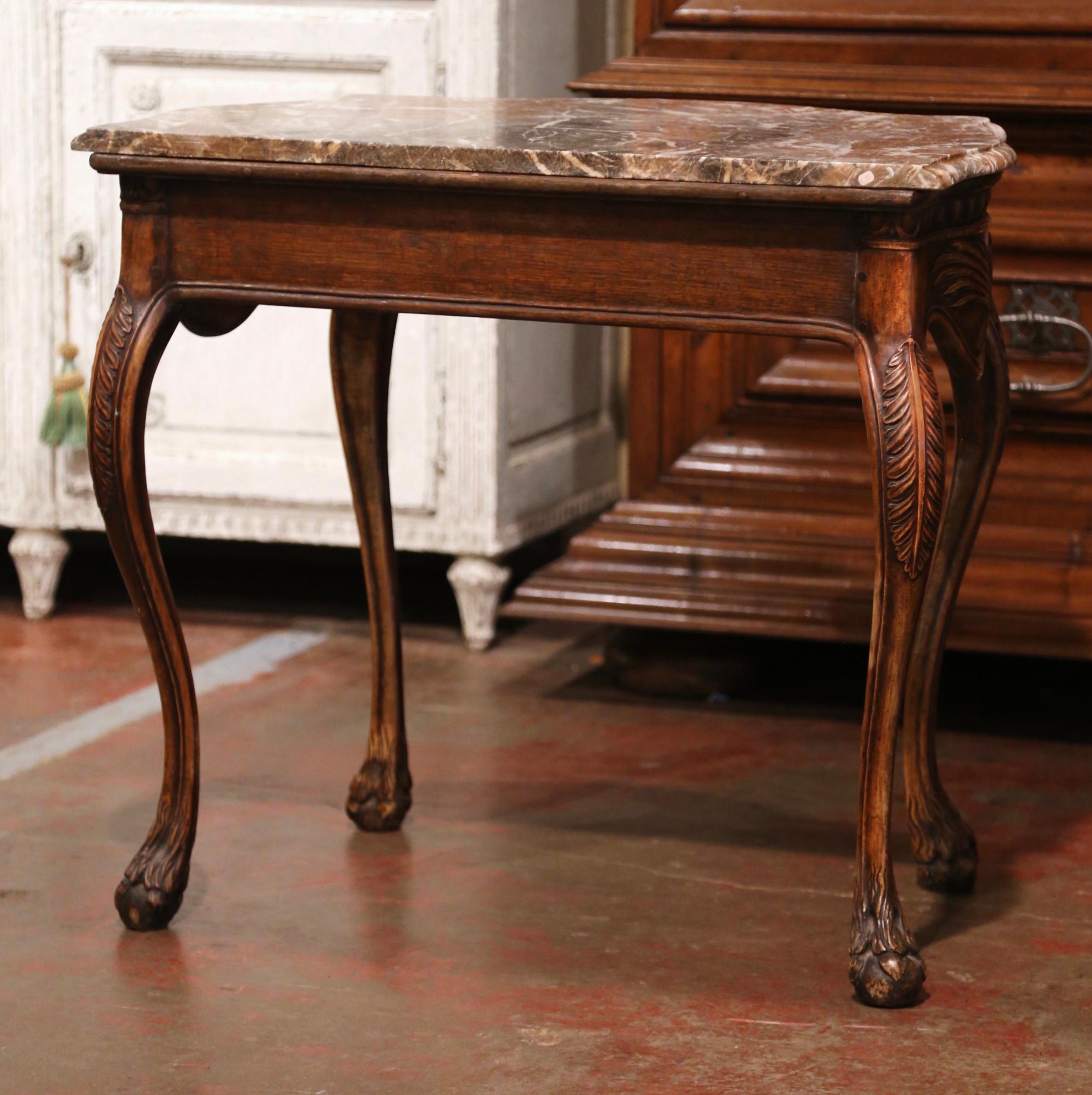 18th Century French Louis XV Provencal Carved Walnut and Marble Console Table For Sale 6