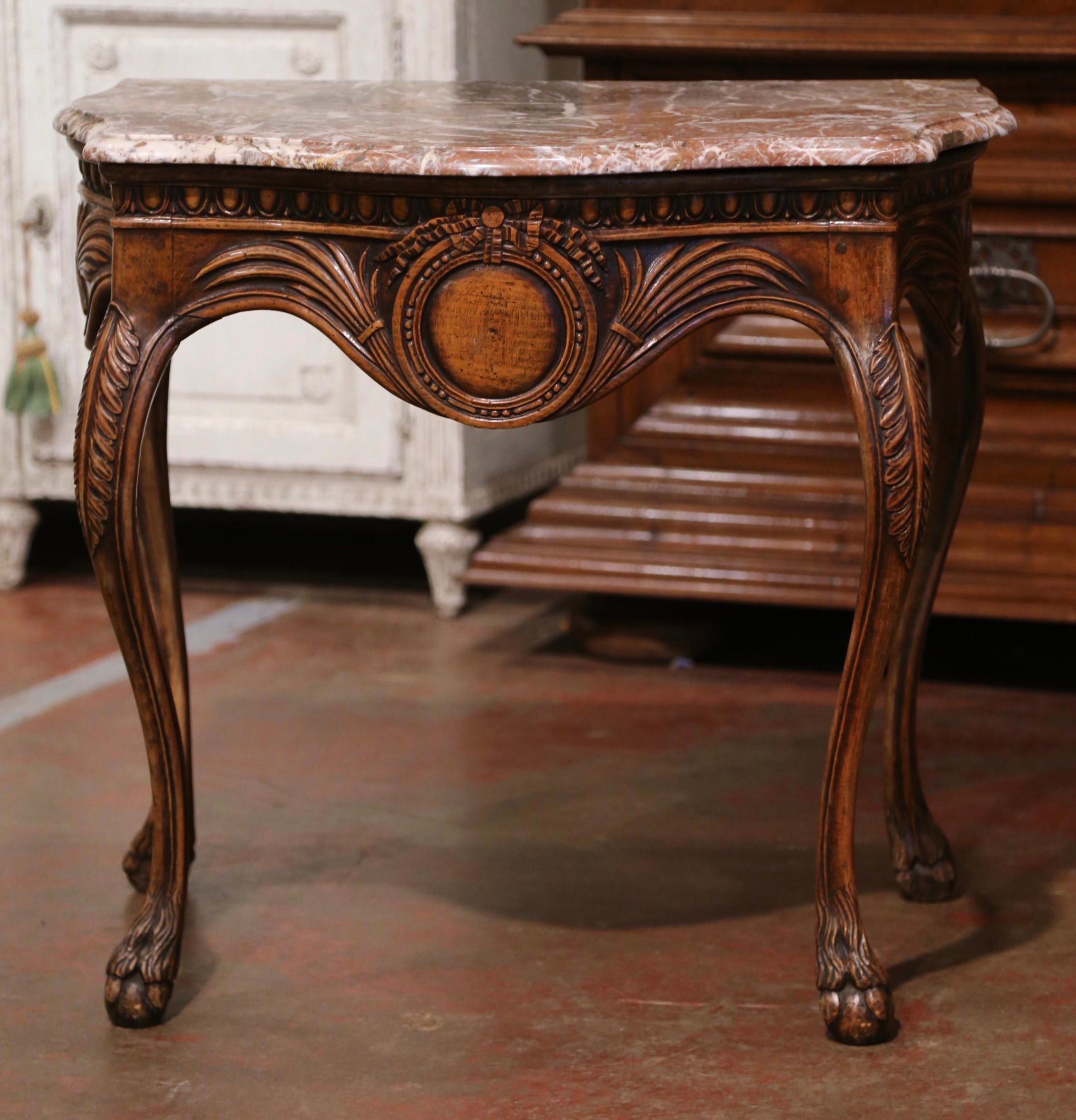 18th Century French Louis XV Provencal Carved Walnut and Marble Console Table In Excellent Condition For Sale In Dallas, TX