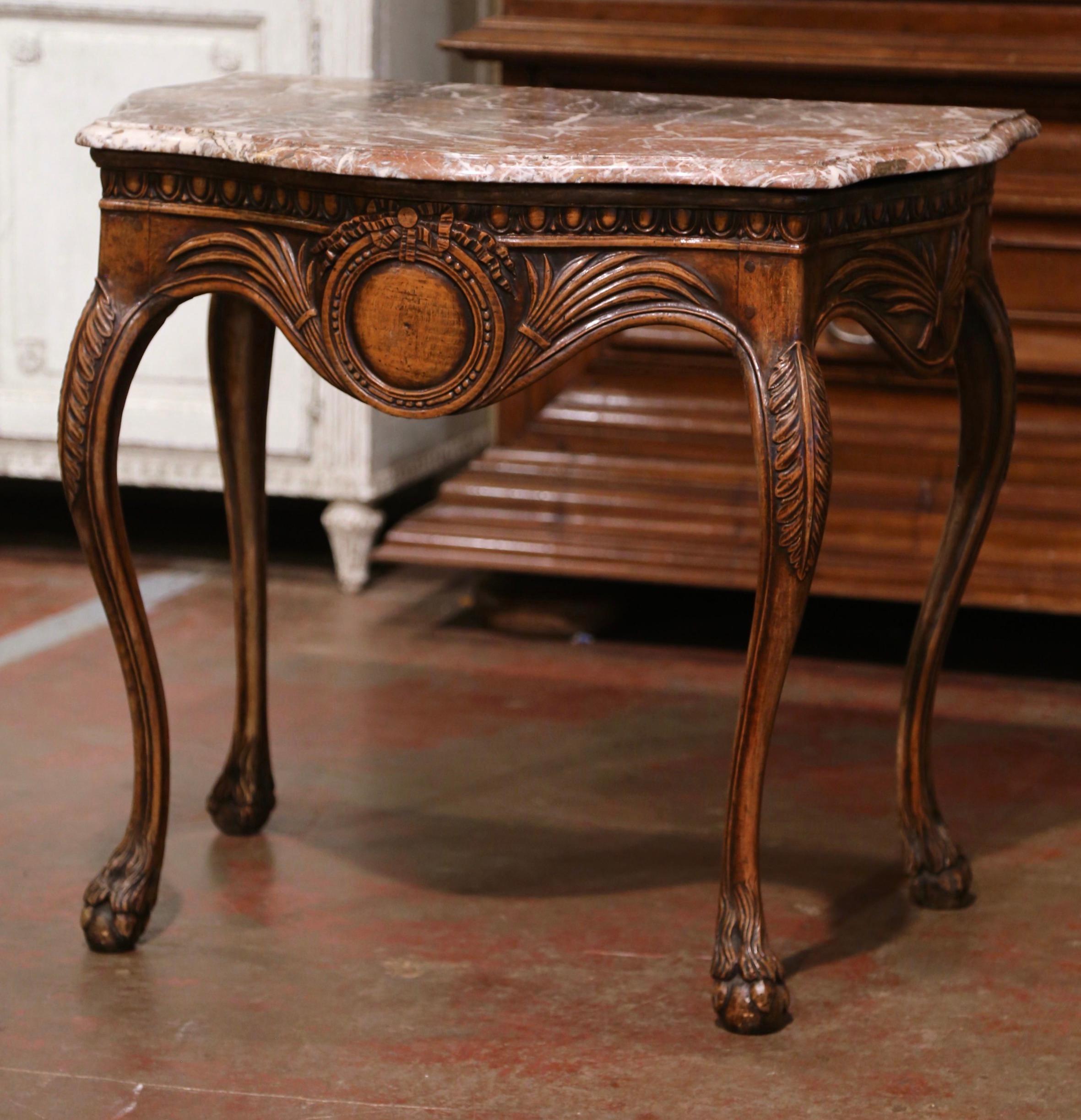 18th Century French Louis XV Provencal Carved Walnut and Marble Console Table For Sale 1