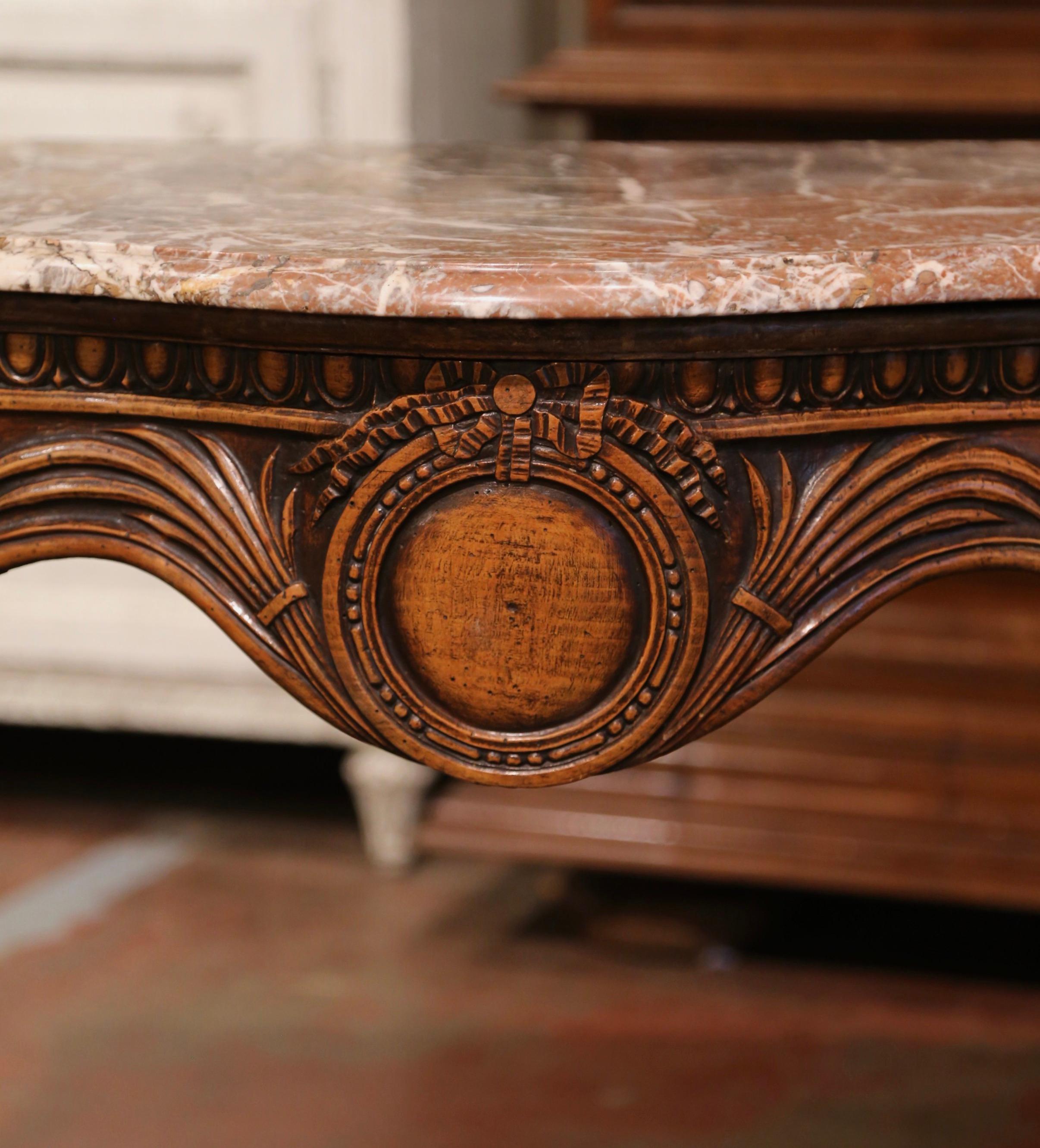 18th Century French Louis XV Provencal Carved Walnut and Marble Console Table For Sale 3