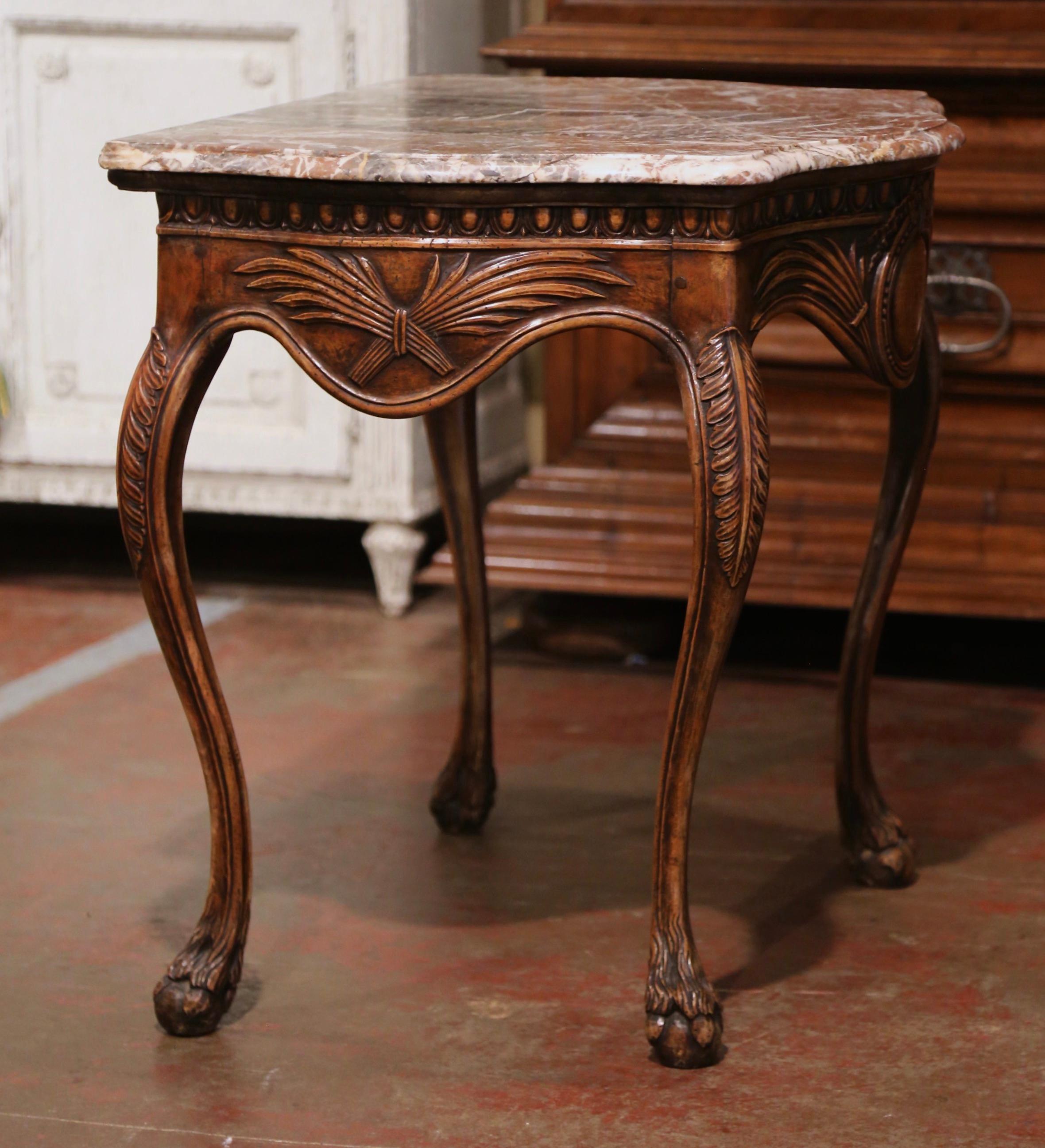 18th Century French Louis XV Provencal Carved Walnut and Marble Console Table For Sale 4