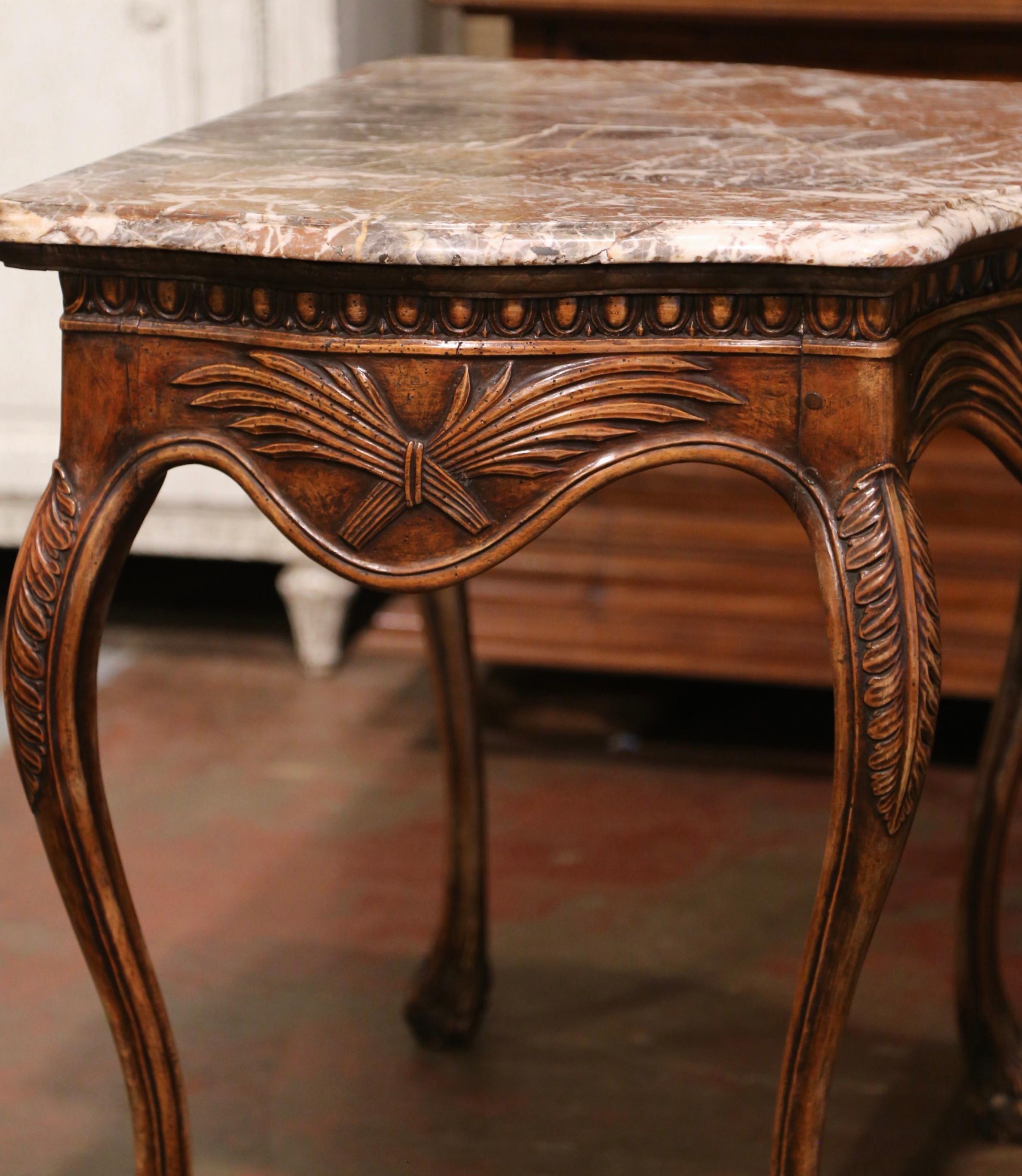 18th Century French Louis XV Provencal Carved Walnut and Marble Console Table For Sale 5
