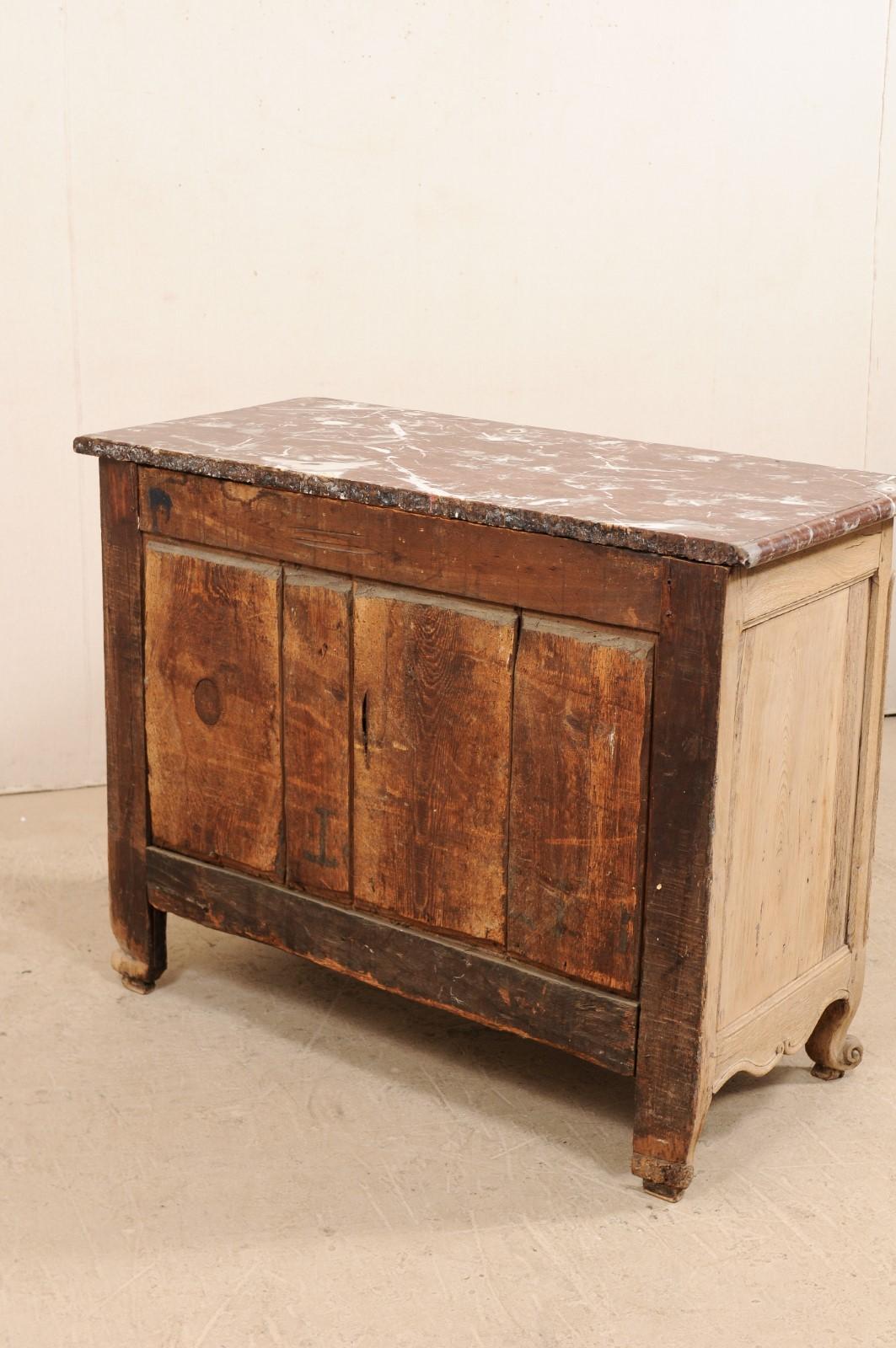 An 18th Century French Louis XV Provincial Four-Drawer Marble Top Wood Chest For Sale 6