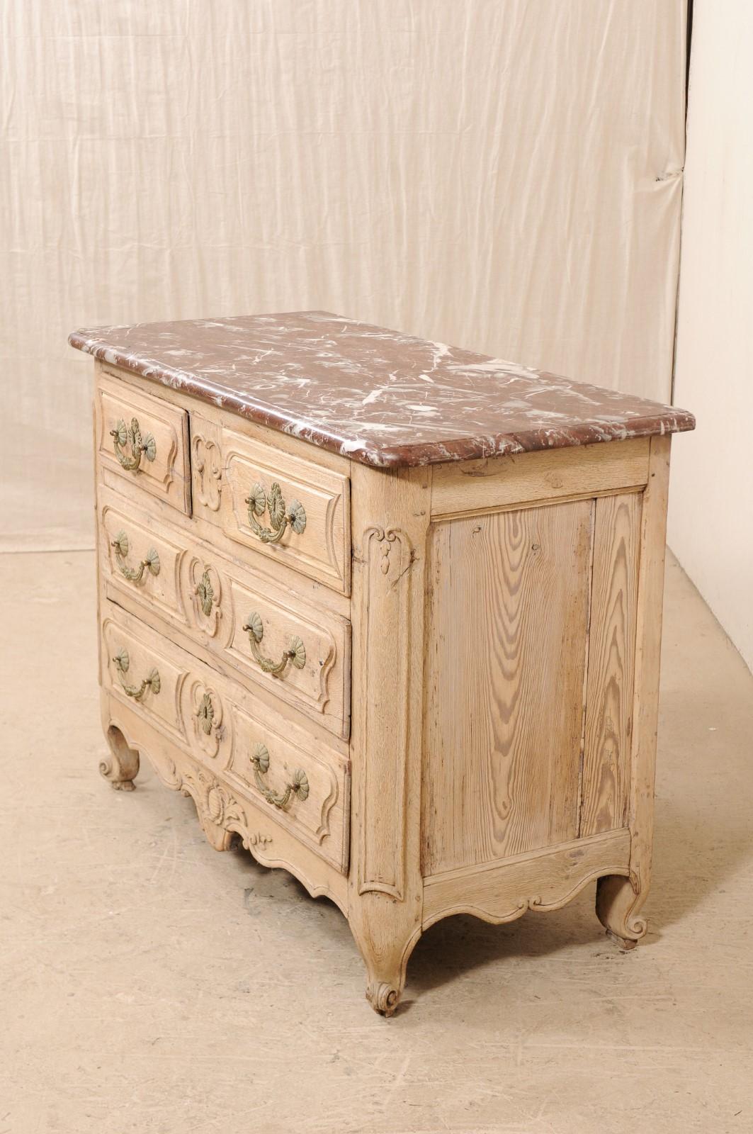 An 18th Century French Louis XV Provincial Four-Drawer Marble Top Wood Chest For Sale 1