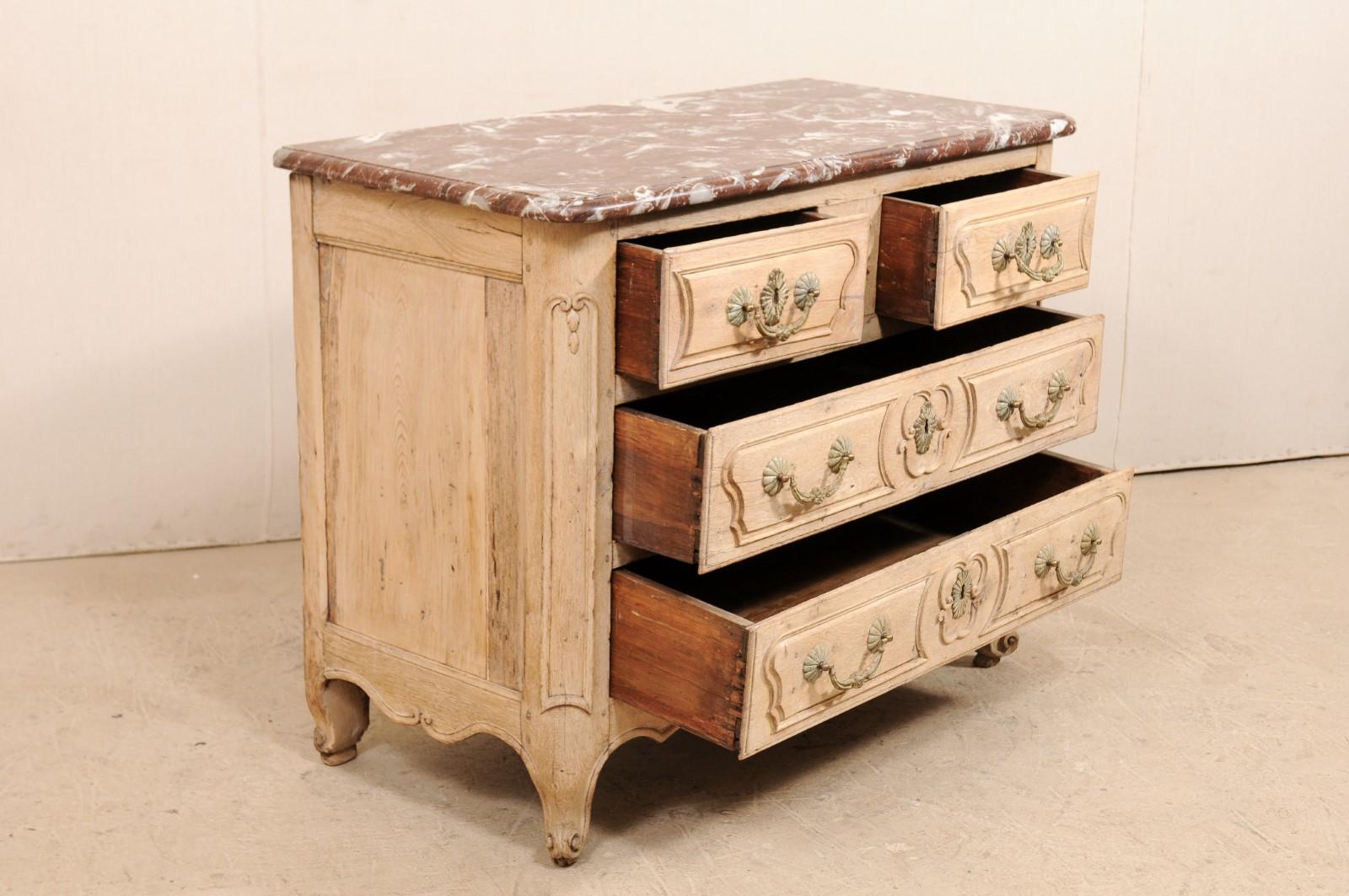 An 18th Century French Louis XV Provincial Four-Drawer Marble Top Wood Chest For Sale 3