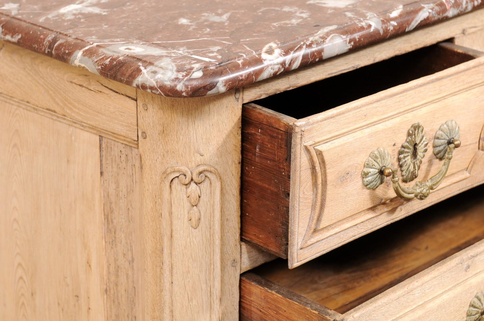 An 18th Century French Louis XV Provincial Four-Drawer Marble Top Wood Chest For Sale 4