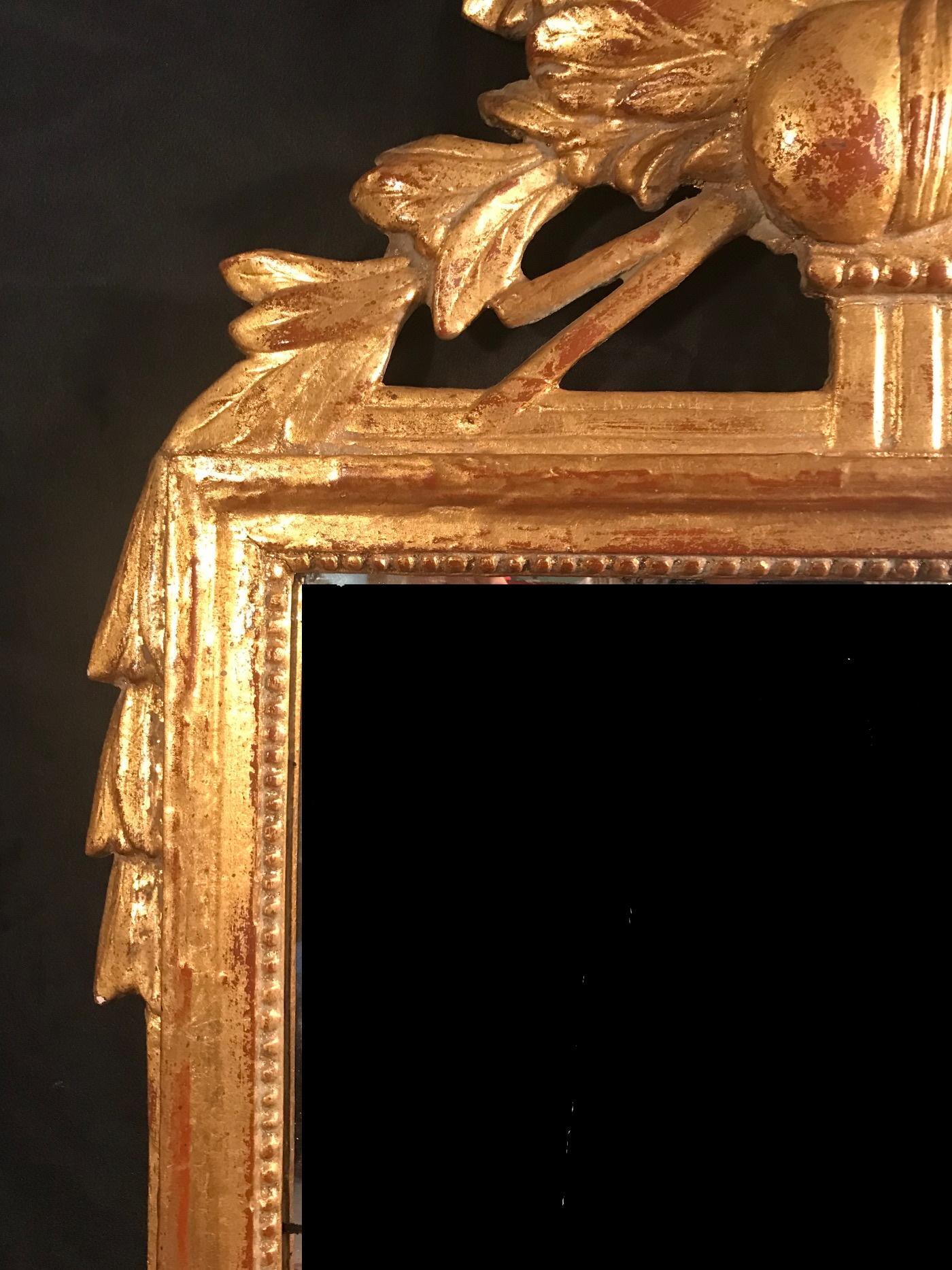 Hand-Carved 18th Century French Louis XV Provincial Giltwood Mirror with Hand Carved Frame