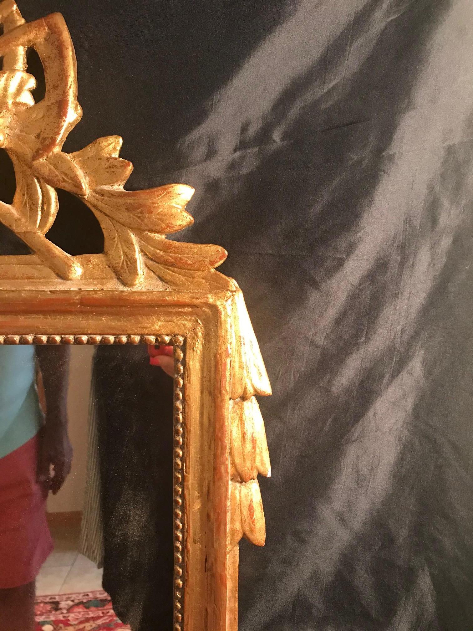 18th Century French Louis XV Provincial Giltwood Mirror with Hand Carved Frame In Good Condition In Vero Beach, FL