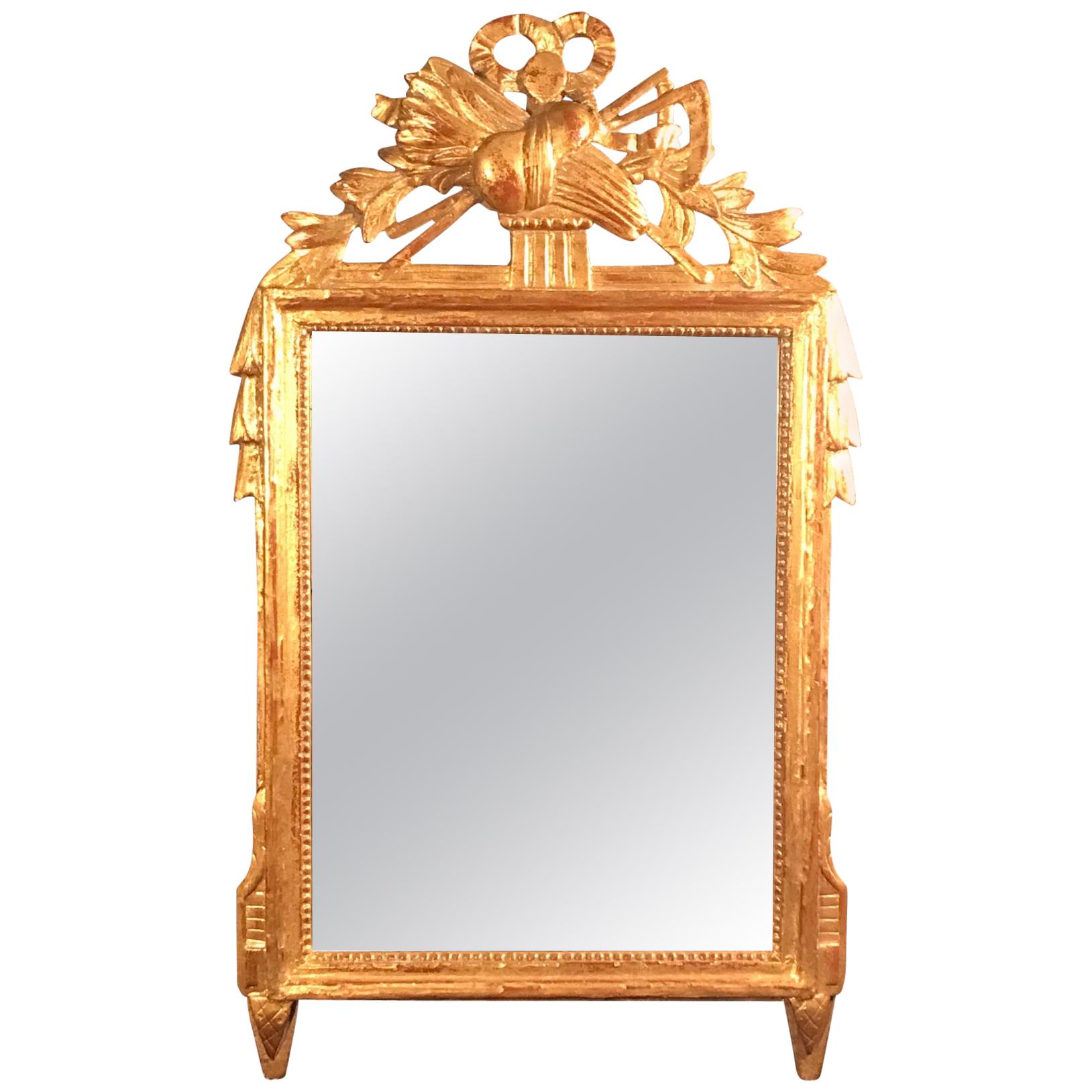 18th Century French Louis XV Provincial Giltwood Mirror with Hand Carved Frame