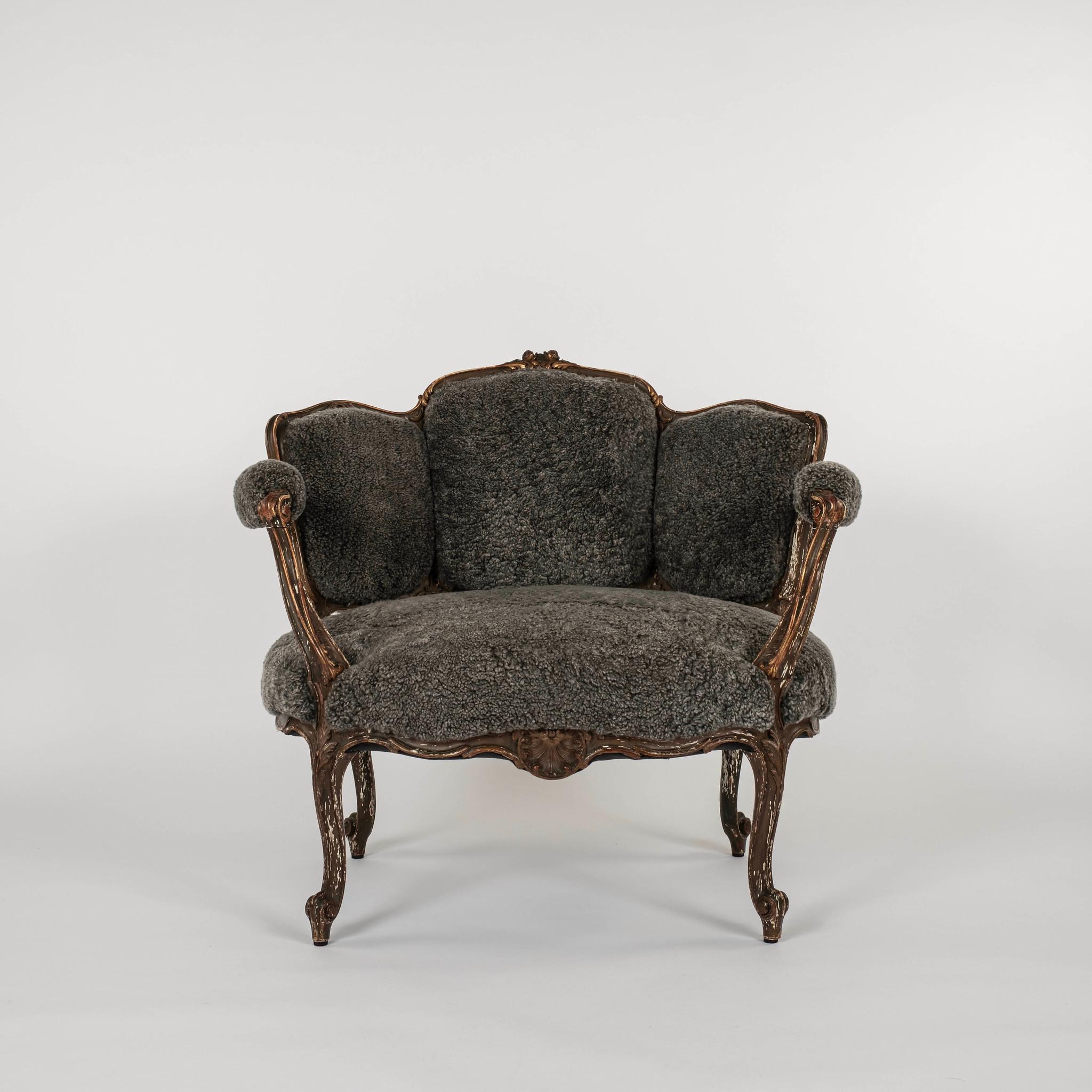 Polychromed 18th Century French Louis XV Sheepskin Bergère For Sale