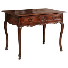 18th Century French Louis XV Side Table in Walnut with Hoof Feet and Drawer