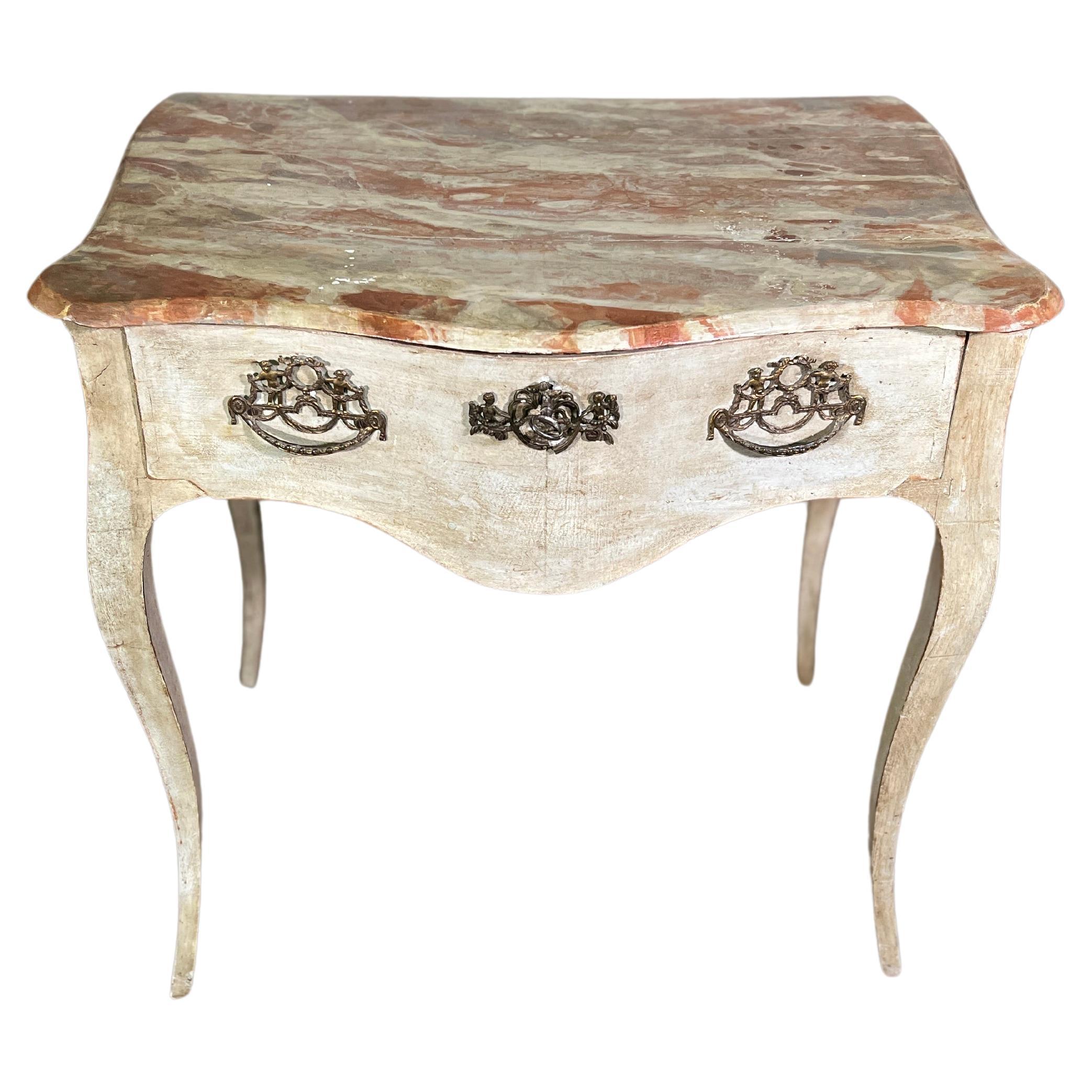 18th Century French Louis XV Side Table with Faux Marble Top