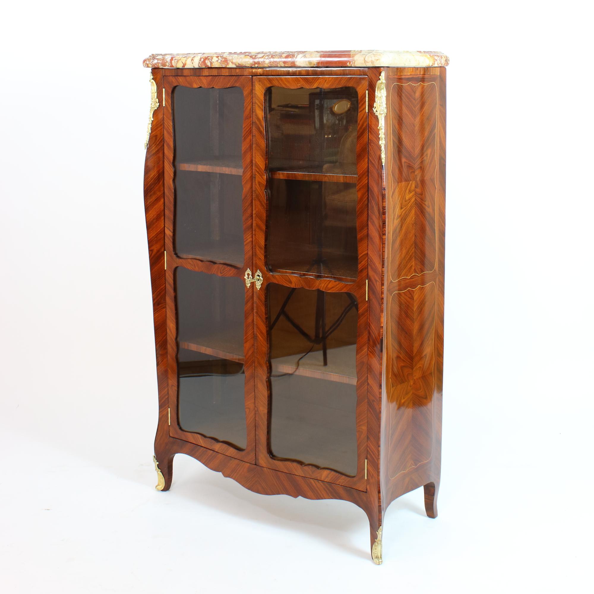 Bronze 18th Century French Louis XV Small Marquetry Bookcase or Vitrine For Sale