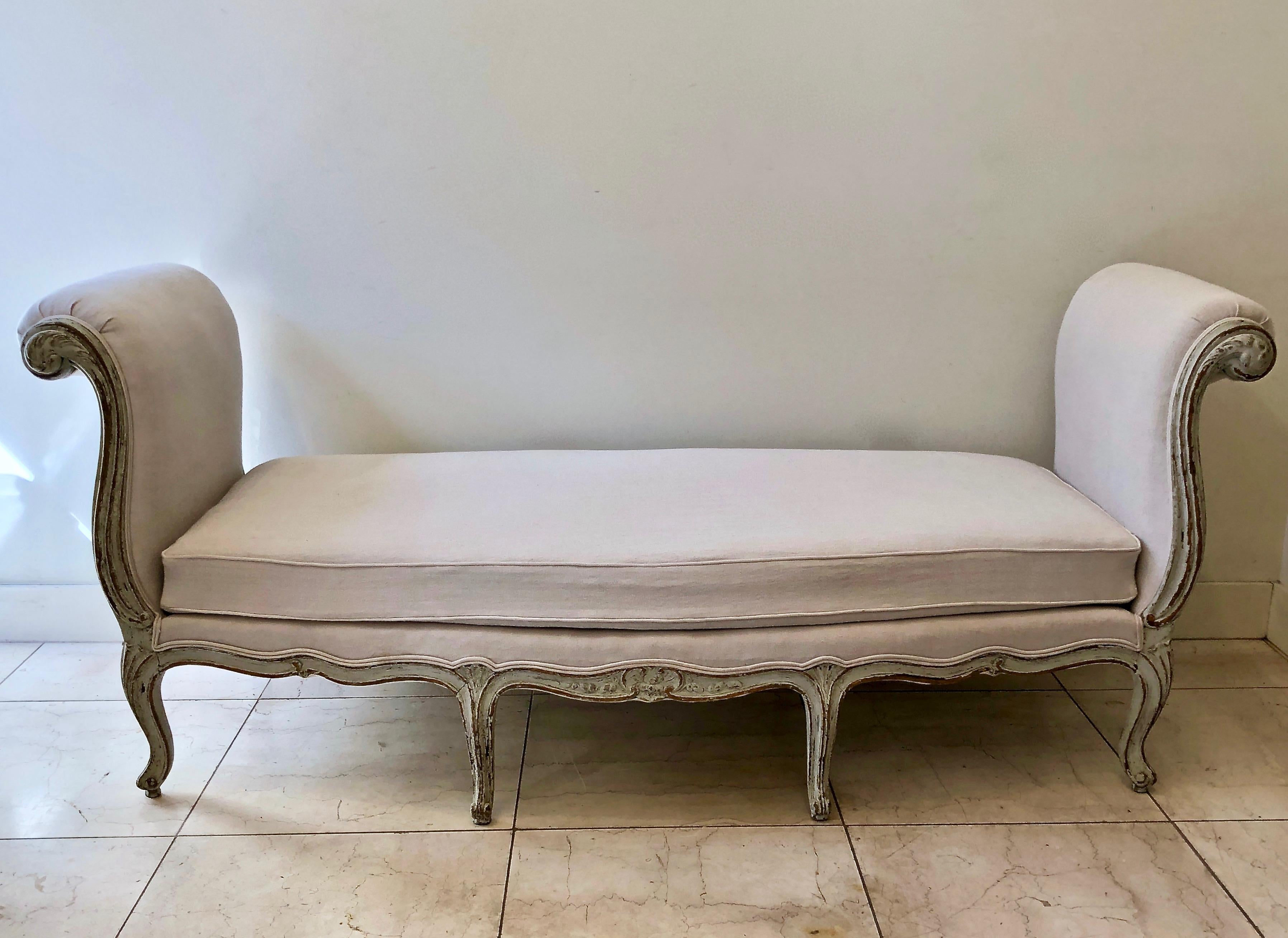 18th century French Louis XV style daybed with richly carved apron and armrests. Newly upholstered with palest of palest gray linen.
Here are few examples surprising pieces and objects, authentic, decorative and rare items that you will only see in