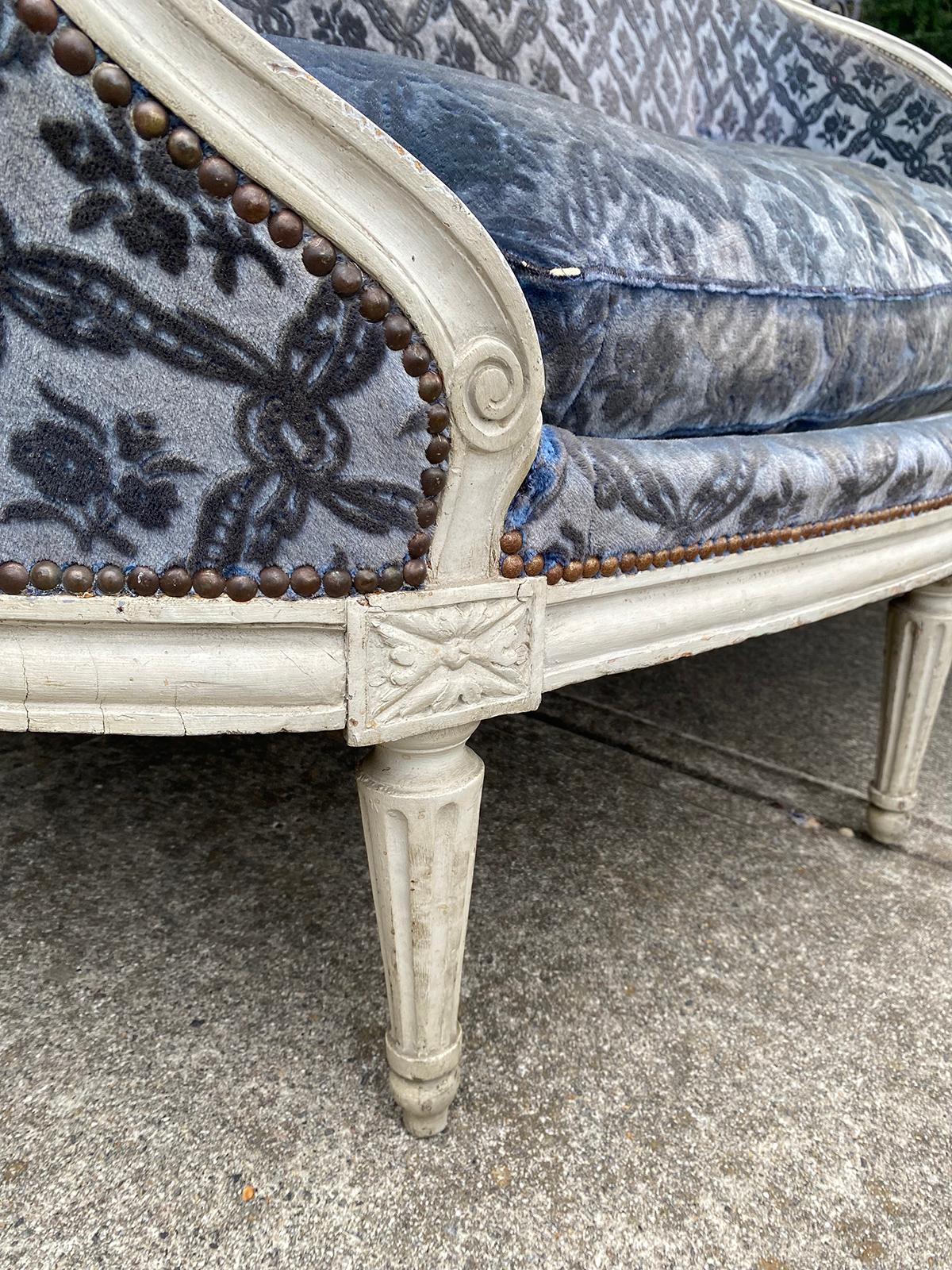 18th Century French Louis XVI Style En Cabriolet Painted Settee 7