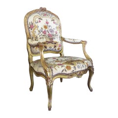 18th Century French Louis XV Style Giltwood Needlepoint Fauteuil Armchair