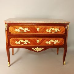 18th Century French Louis XV/Transition Marquetry Gilt Bronze Commode
