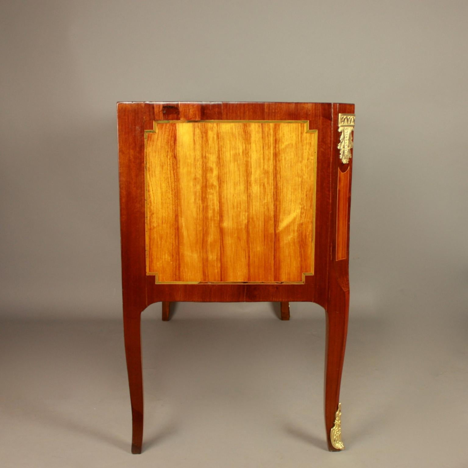 Mid-18th Century 18th Century French Louis XV/Transition Marquetry Gilt Bronze Commode For Sale