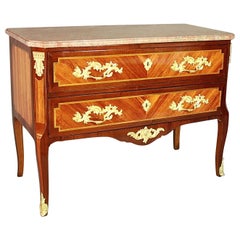 18th Century French Louis XV/Transition Marquetry Gilt Bronze Commode