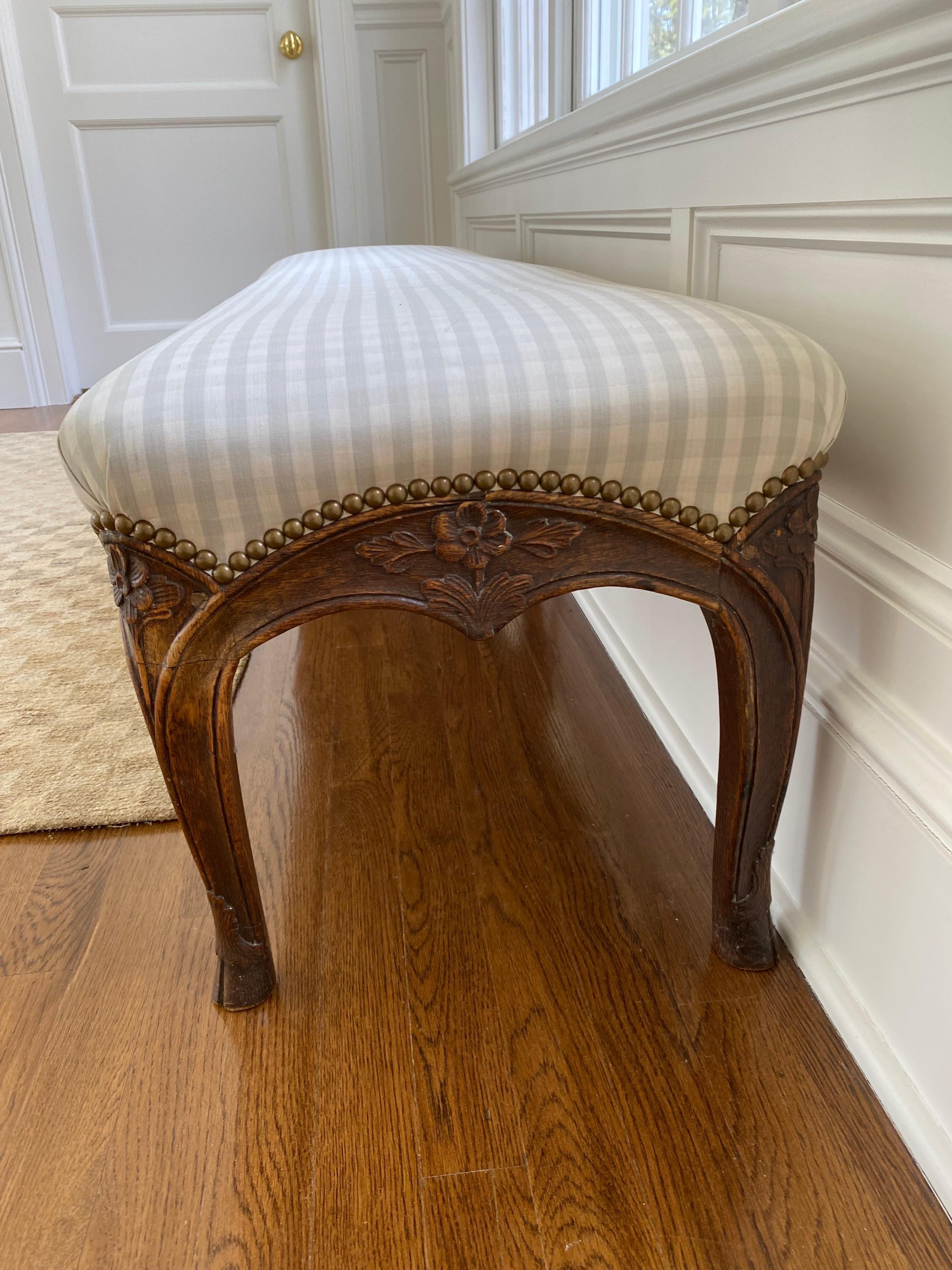 18th Century and Earlier 18th Century French Louis XV Upholstered Bench For Sale