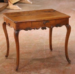 18th Century French Louis XV Walnut Bow-Front Side Table Desk with Drawer