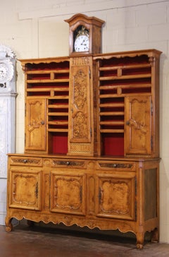 18th Century French Louis XV Walnut & Burlwood Bressan Vaisselier Clock Cabinet