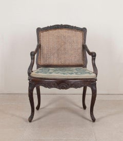 18th Century French Louis XV Walnut Caned Fauteuil
