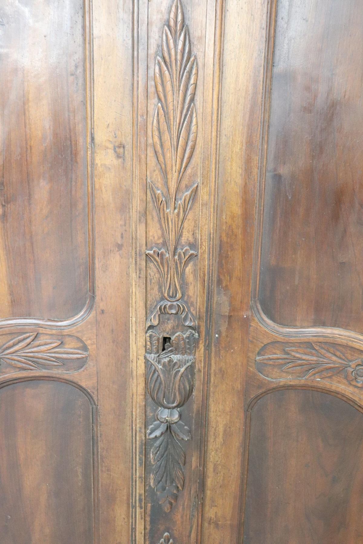 18th Century French Louis XV Walnut Carved Wardrobe or Armoire For Sale 4