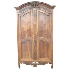 Antique 18th Century French Louis XV Walnut Carved Wardrobe or Armoire