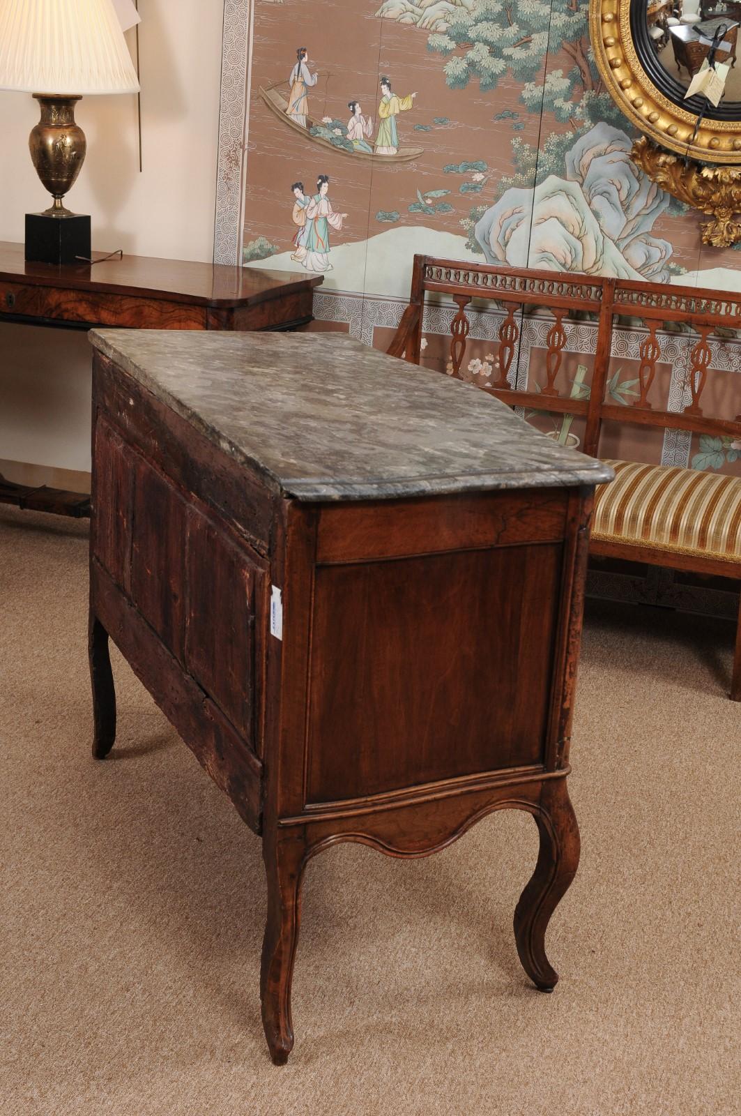 18th Century French Louis XV Walnut Commode with Grey Marble Top For Sale 6