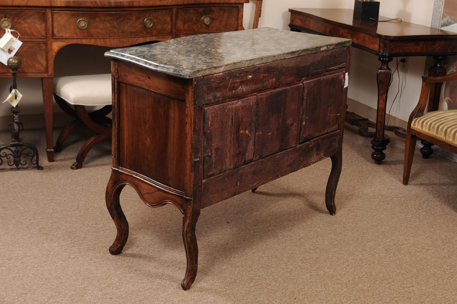 18th Century French Louis XV Walnut Commode with Grey Marble Top For Sale 7