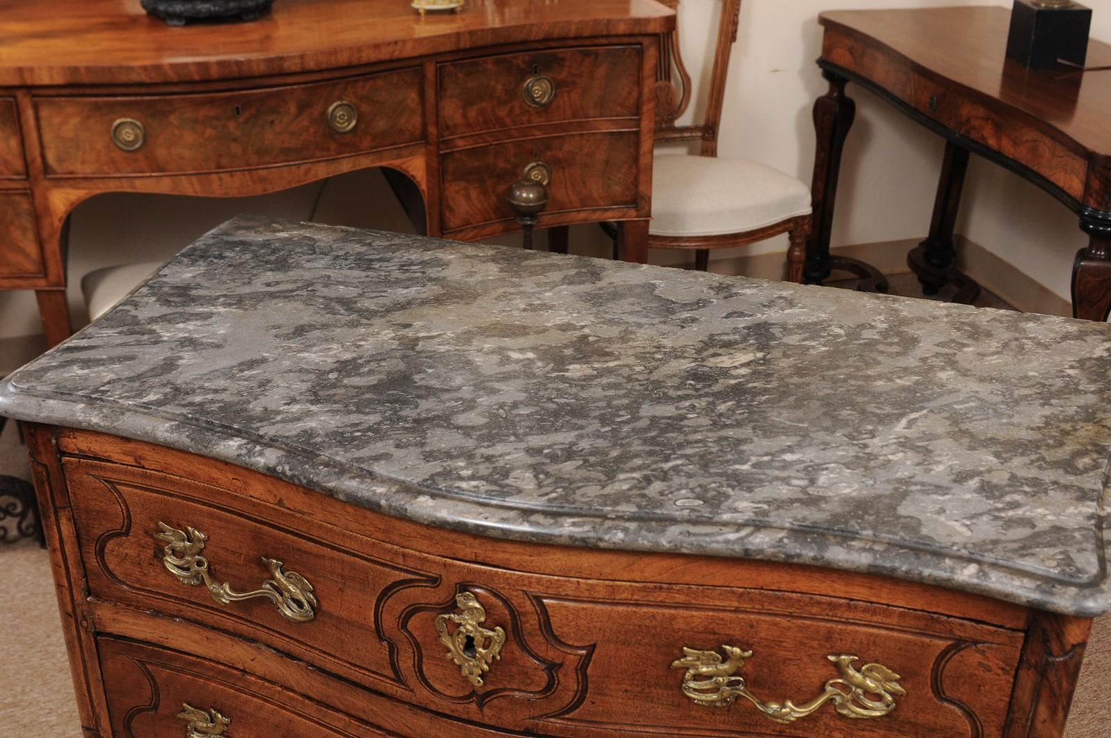 18th Century French Louis XV Walnut Commode with Grey Marble Top For Sale 1