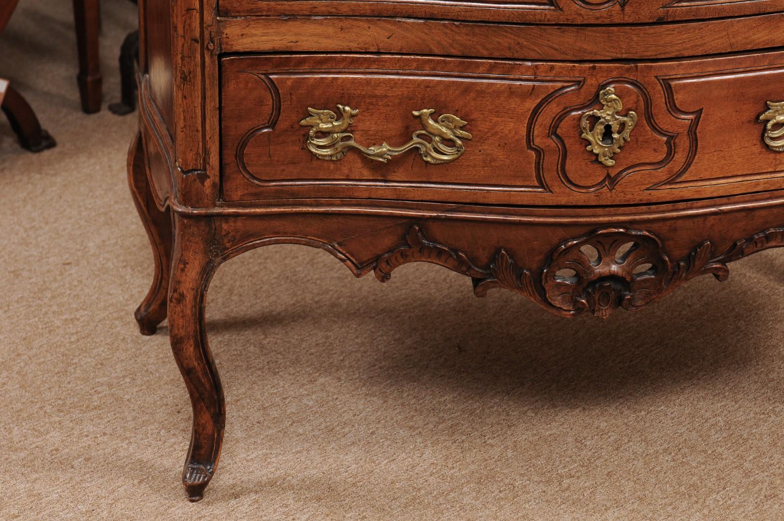 18th Century French Louis XV Walnut Commode with Grey Marble Top For Sale 2