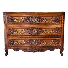 18th Century French Louis XV Walnut Commode with Ornate Carvings