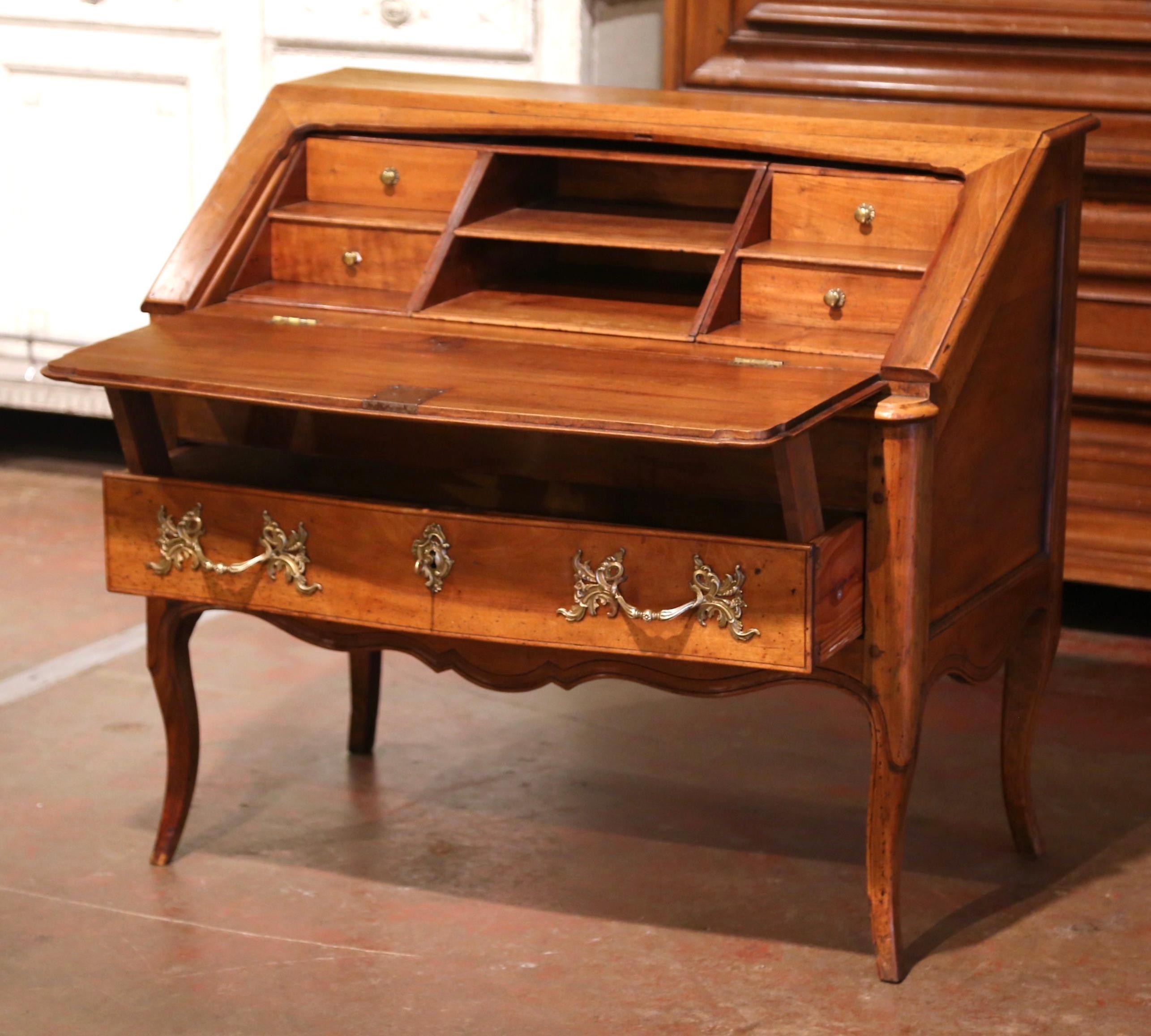 Bronze 18th Century French Louis XV Walnut Desk Secretary from Provence For Sale